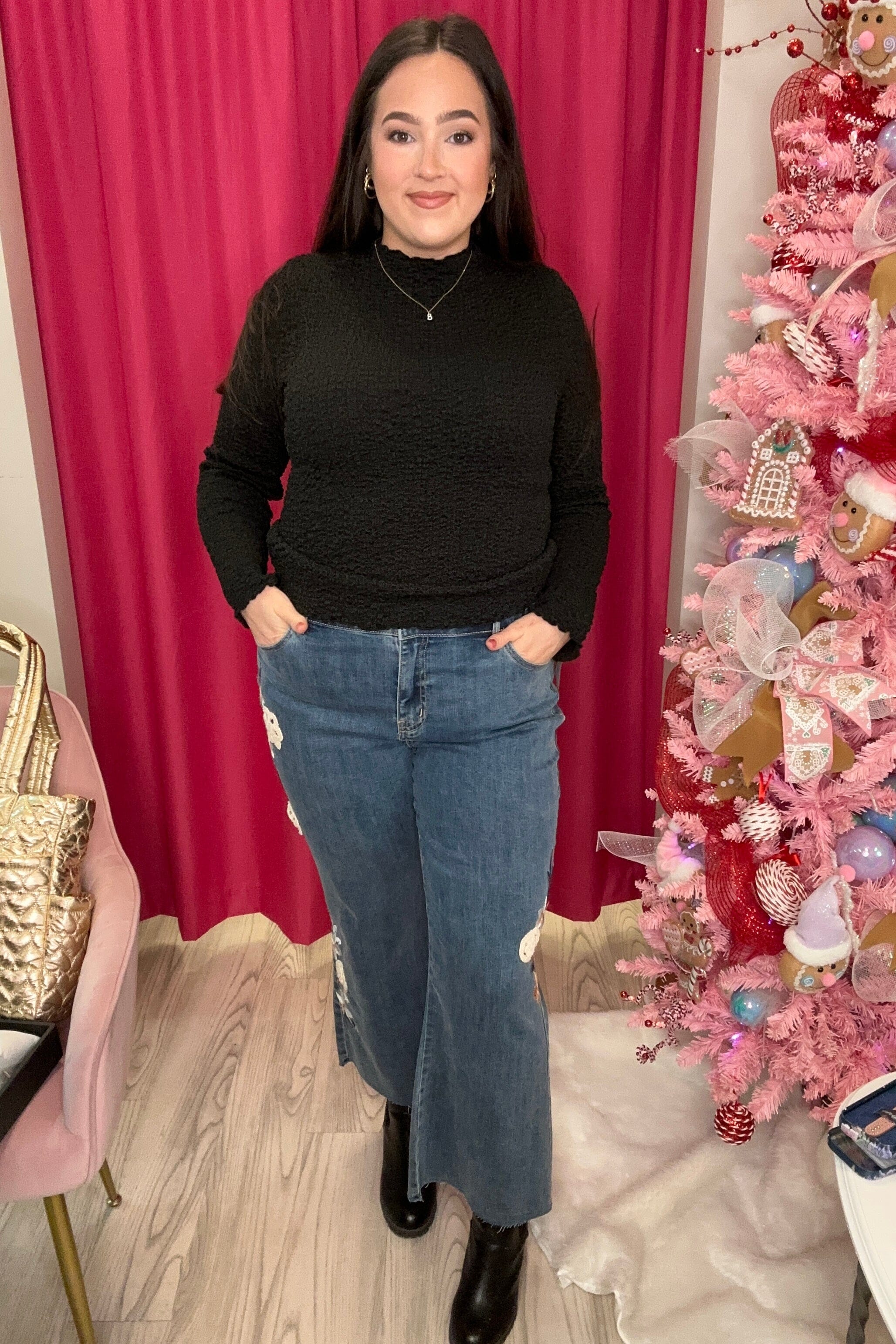 Embroidered Crochet Denim Pant BOTTOMS CHARLIE B