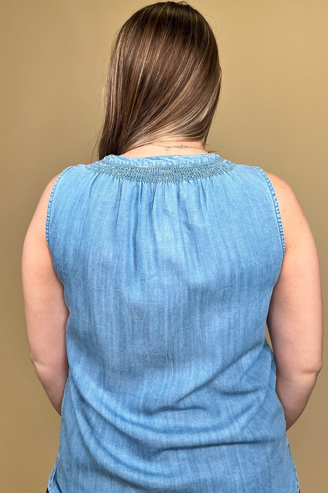Sleeveless Denim Top w/Smocking MISSY TOP SPECIAL KEREN HART