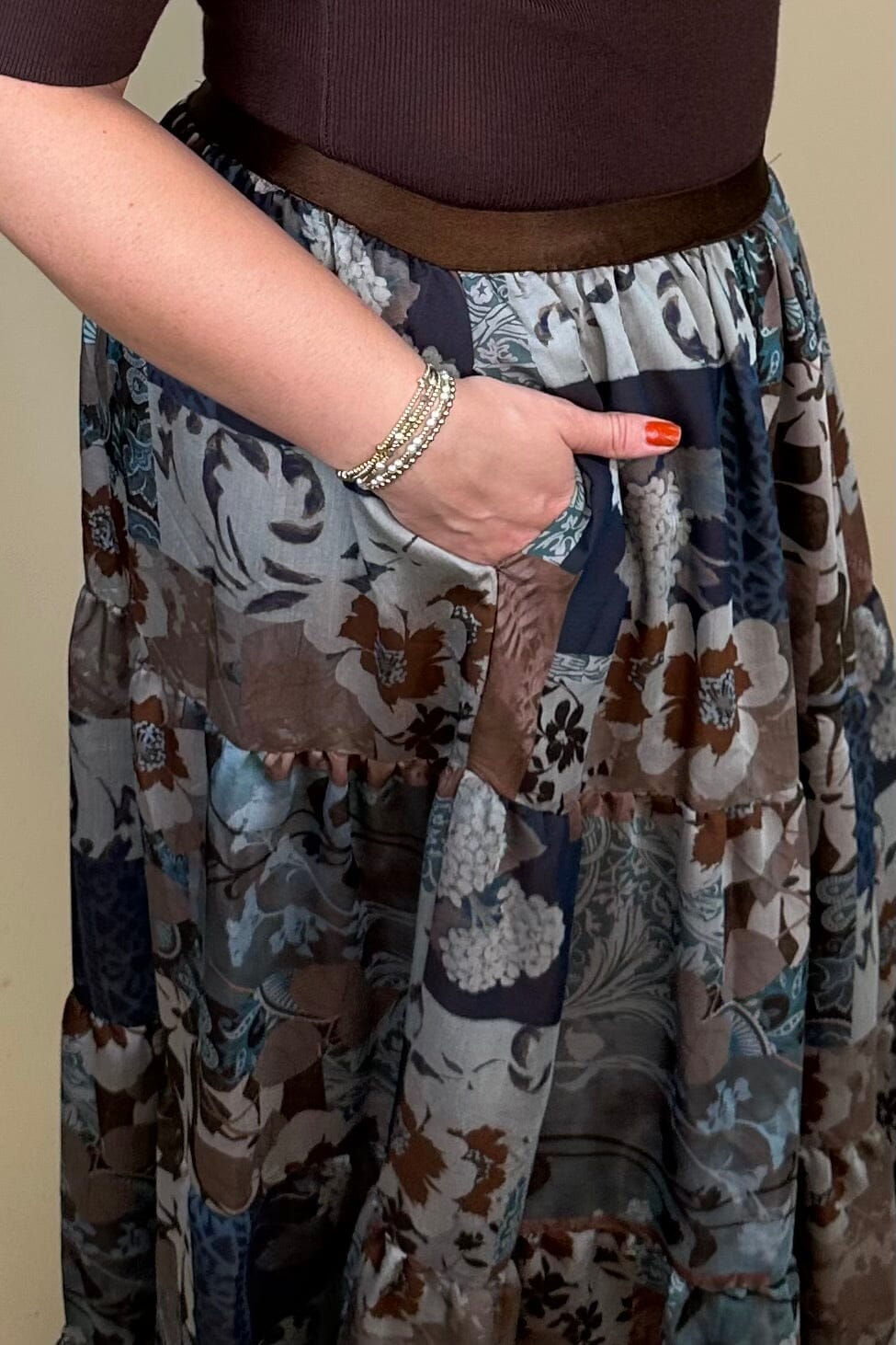 Patchwork Floral Print Tiered Skirt BOTTOMS:~~Unassigned~~ UMGEE