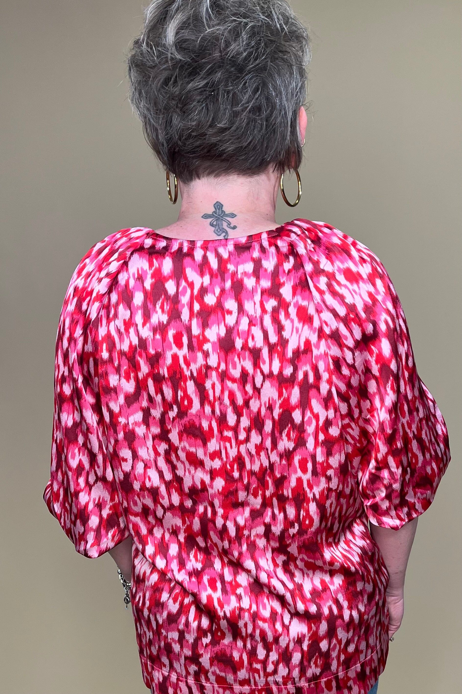 Abstract Print Puff Sleeve Round Neck Blouse JR TOP DRESSY UMGEE