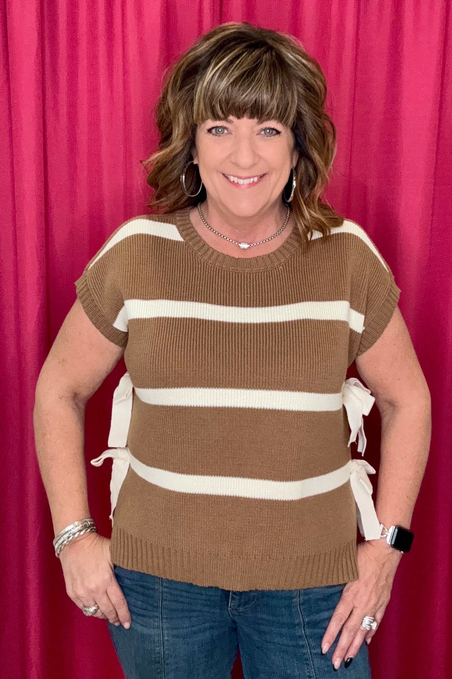 Short Sleeve Sweater w/Side Ties JRTOP CASUAL TOP BLUPEPPER BRW L
