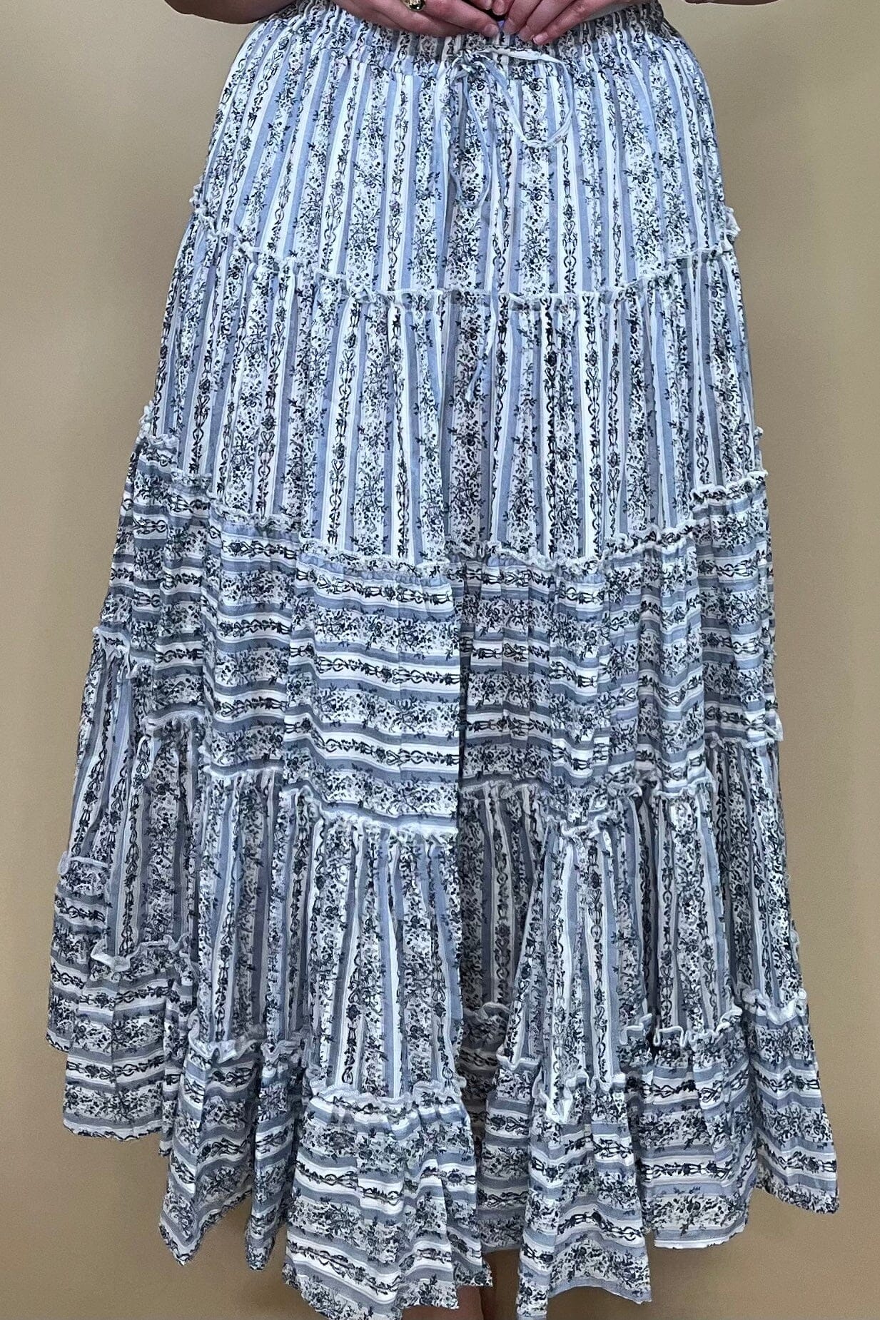Printed Tiered Maxi Skirt BOTTOMS EASEL
