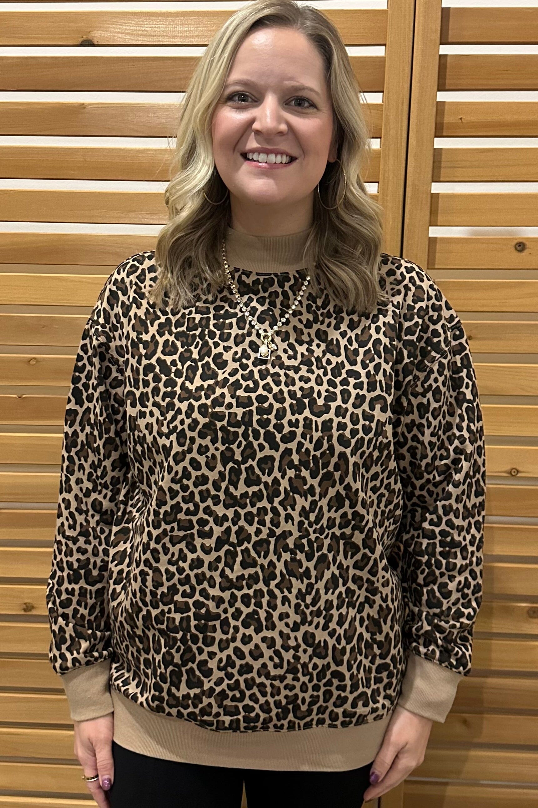 Long Sleeve Leopard Printed Mock Neck JRTOP CASUAL TOP SOUTHERN GRACE