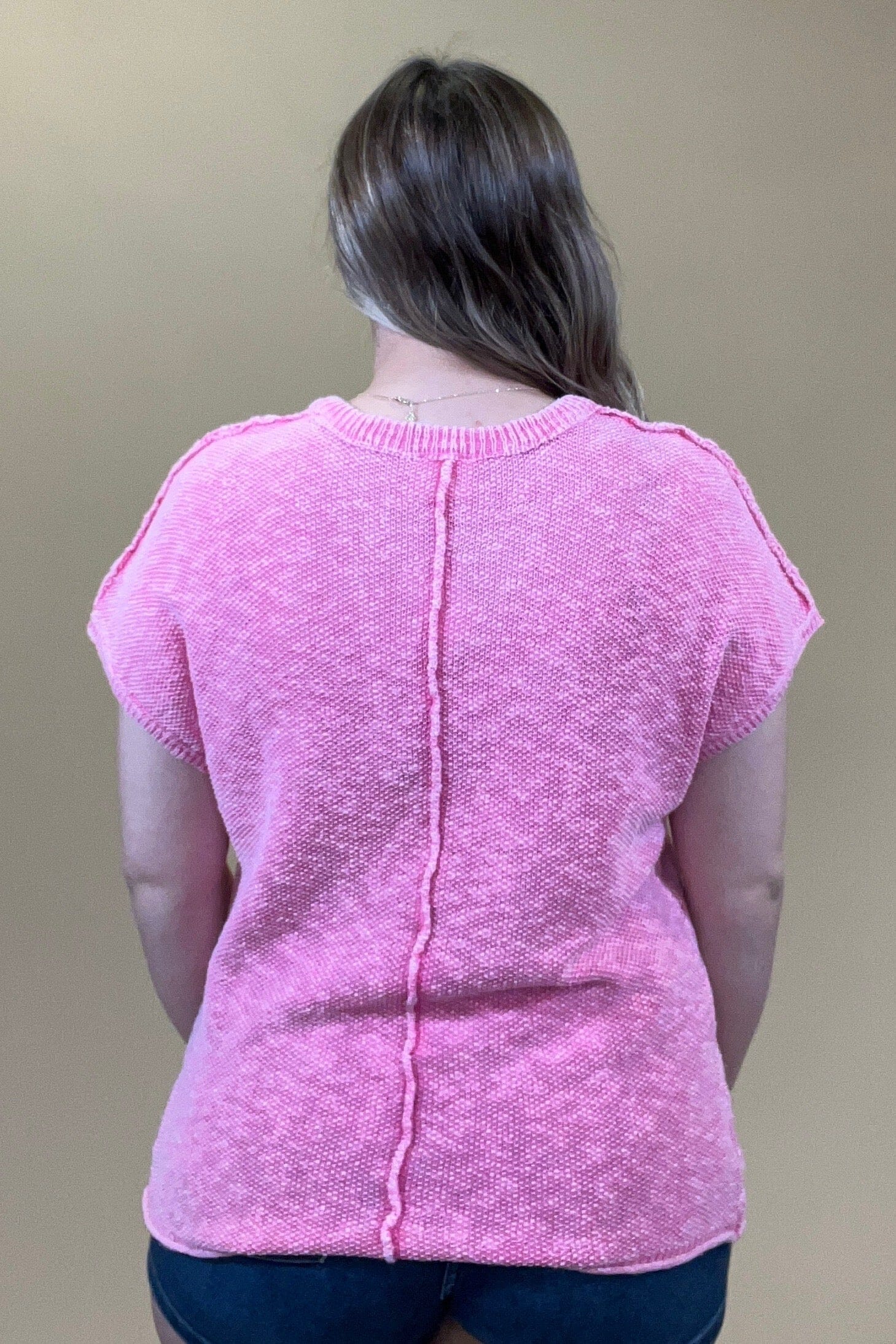 Sleeveless Boxy Scoop Neck Sweater w/Center Seam JRTOP CASUAL TOP VERYJ