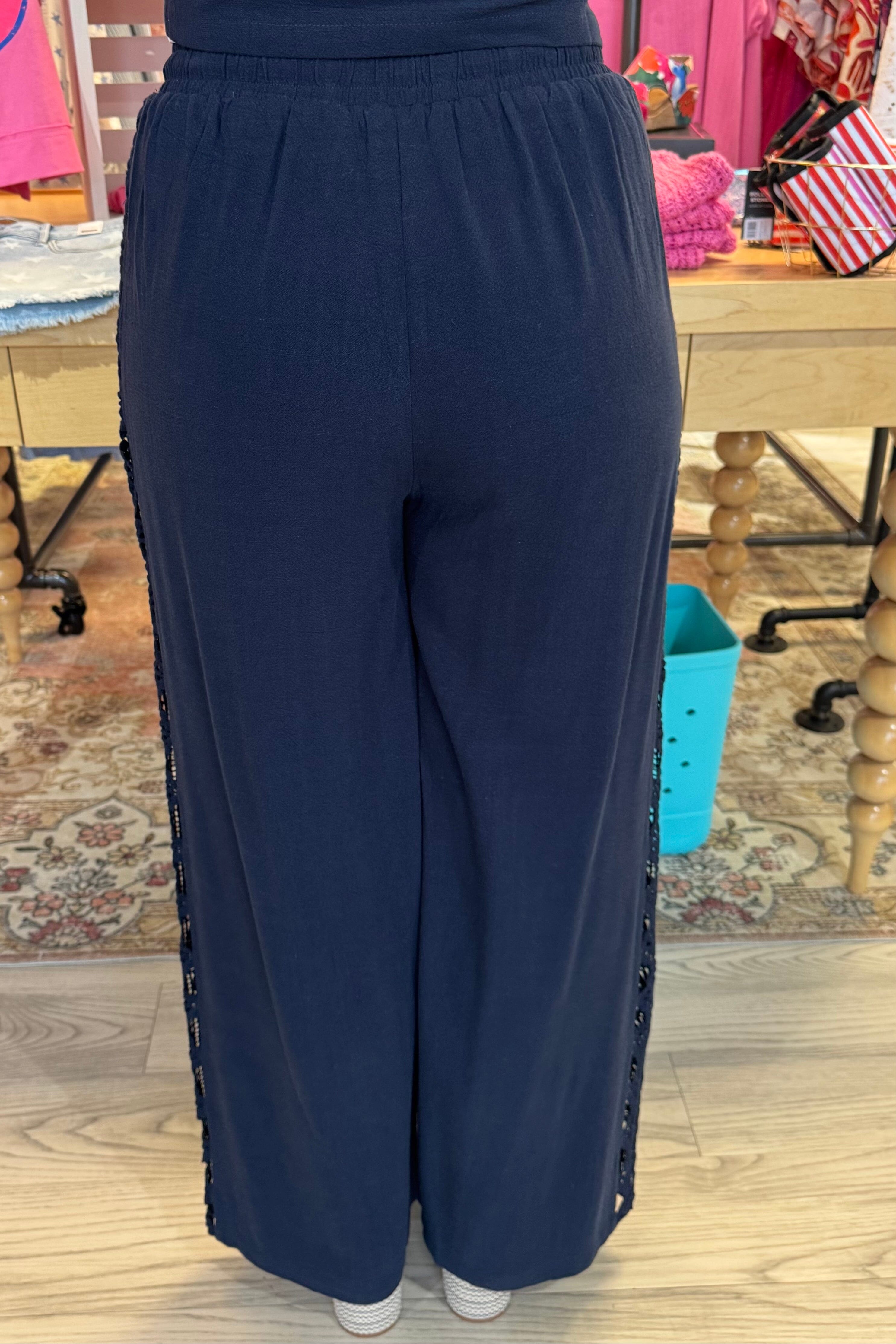 Linen Blend Wide Leg Pant w/Crochet BOTTOMS ALLIE & ROSE