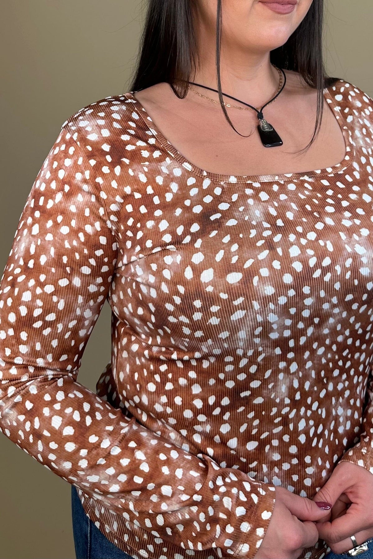 Deer Print Square Neck Top JRTOP CASUAL TOP:~~Unassigned~~ SOUTHERN GRACE