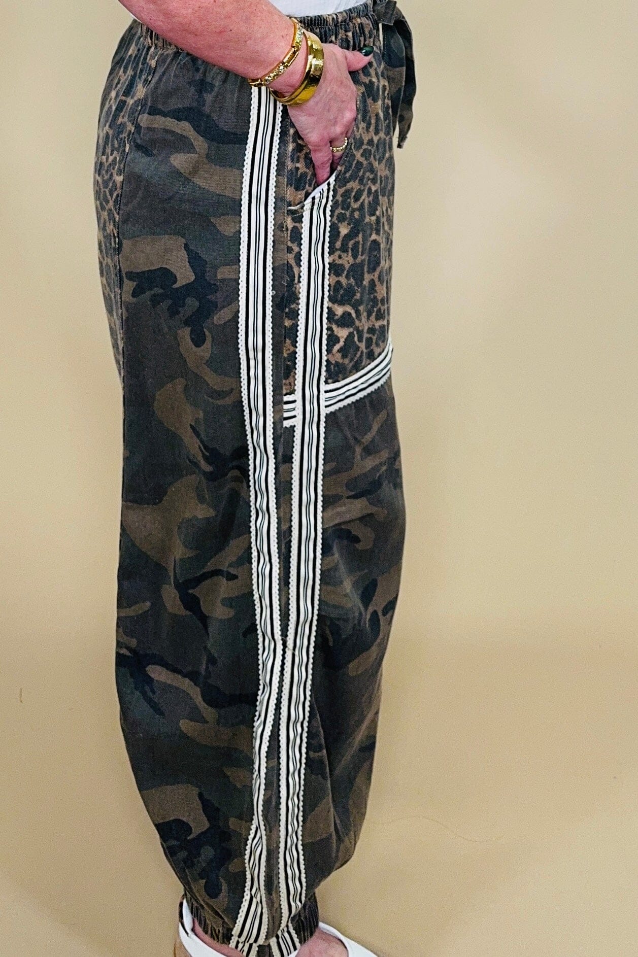 Pull On Camo Pants w/Mixed Media BOTTOMS POL CLOTHING