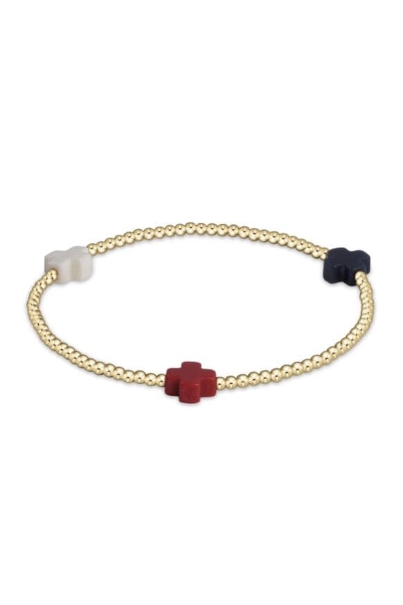 Signature Cross Gold Pattern 2mm Bead Bracelet - Firecracker JEWELRY ENEWTON