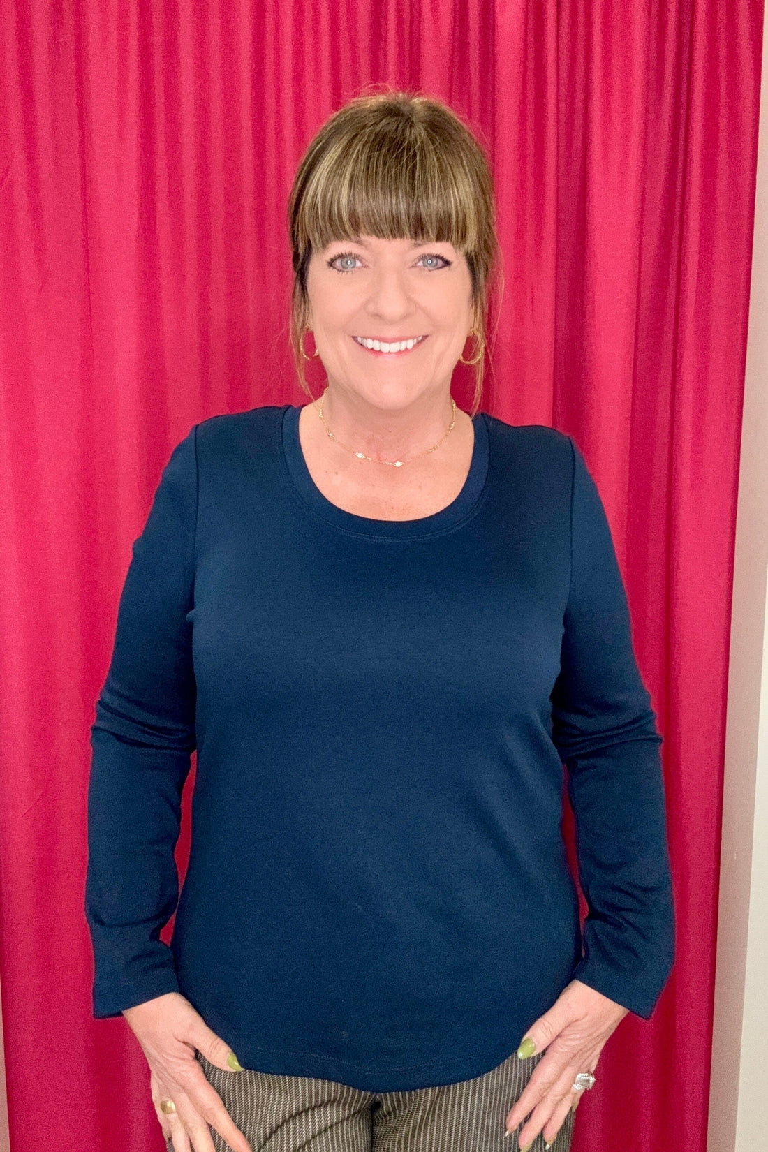 Long Sleeve Scoop Neck Knit Top MISSY BASIC KNIT LIVERPOOL NVY XS