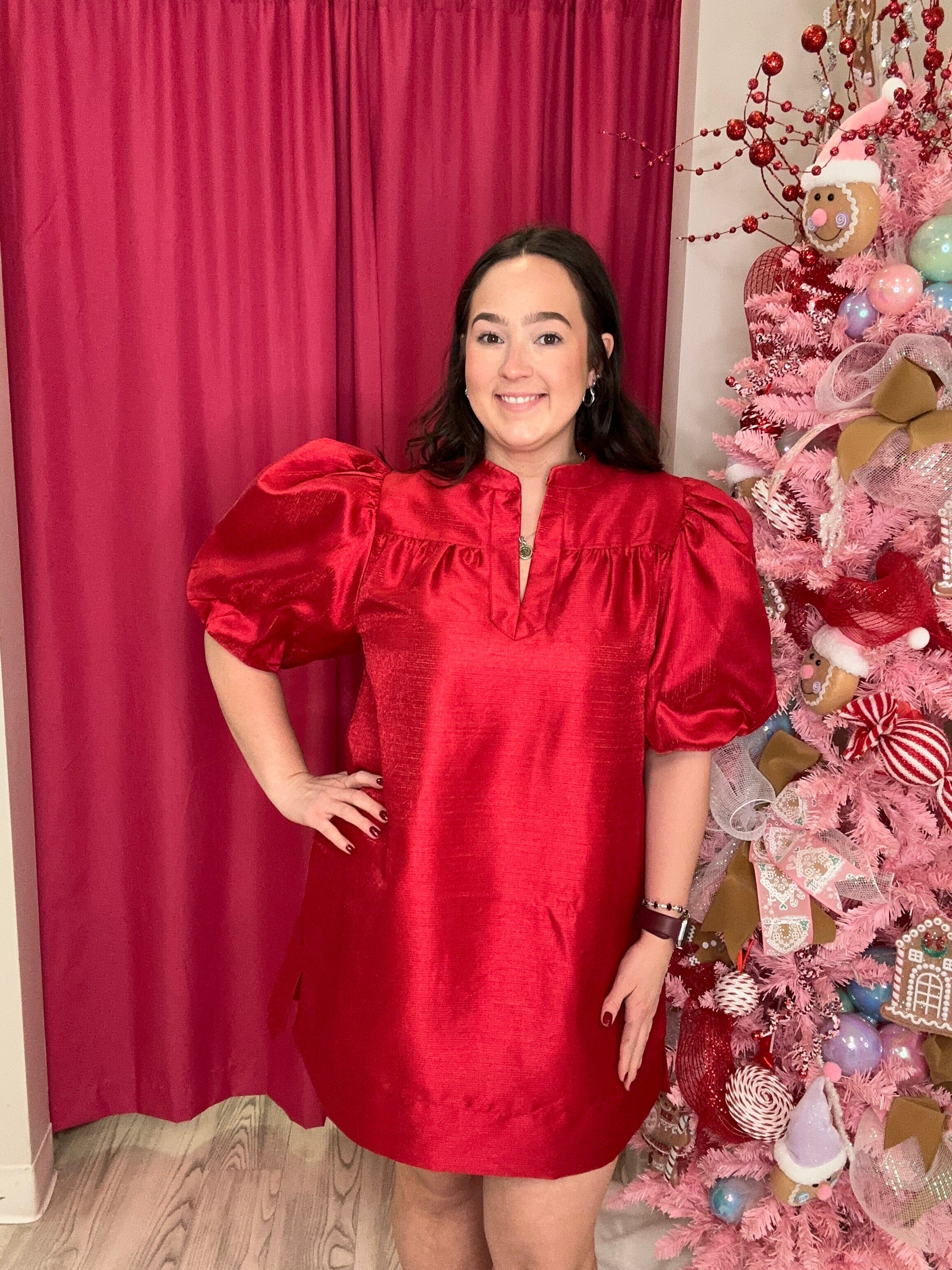 Round Neck Puff Sleeve Mini Dress DRESS GLAM