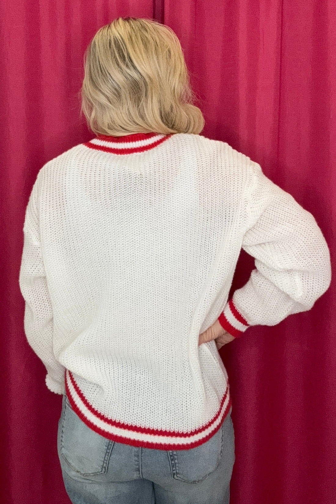 Long Sleeve Knit Top w/HoHoHo Blanket Stitch JRTOP CASUAL TOP SO ME