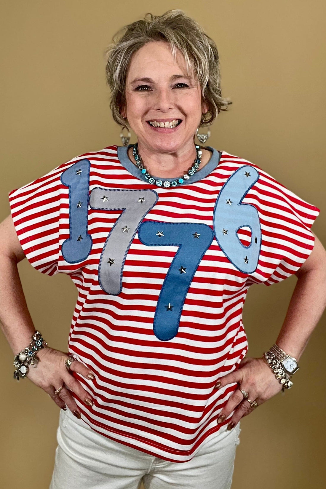 1776 On A Short Sleeve Striped Top JRTOP CASUAL TOP SOUTHERN GRACE