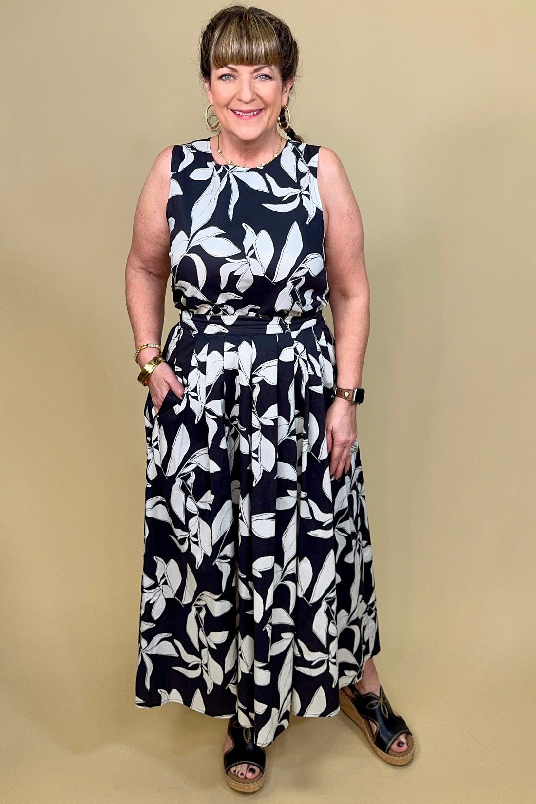Printed Midi Skirt w/Back Elastic BOTTOMS SHE&SKY