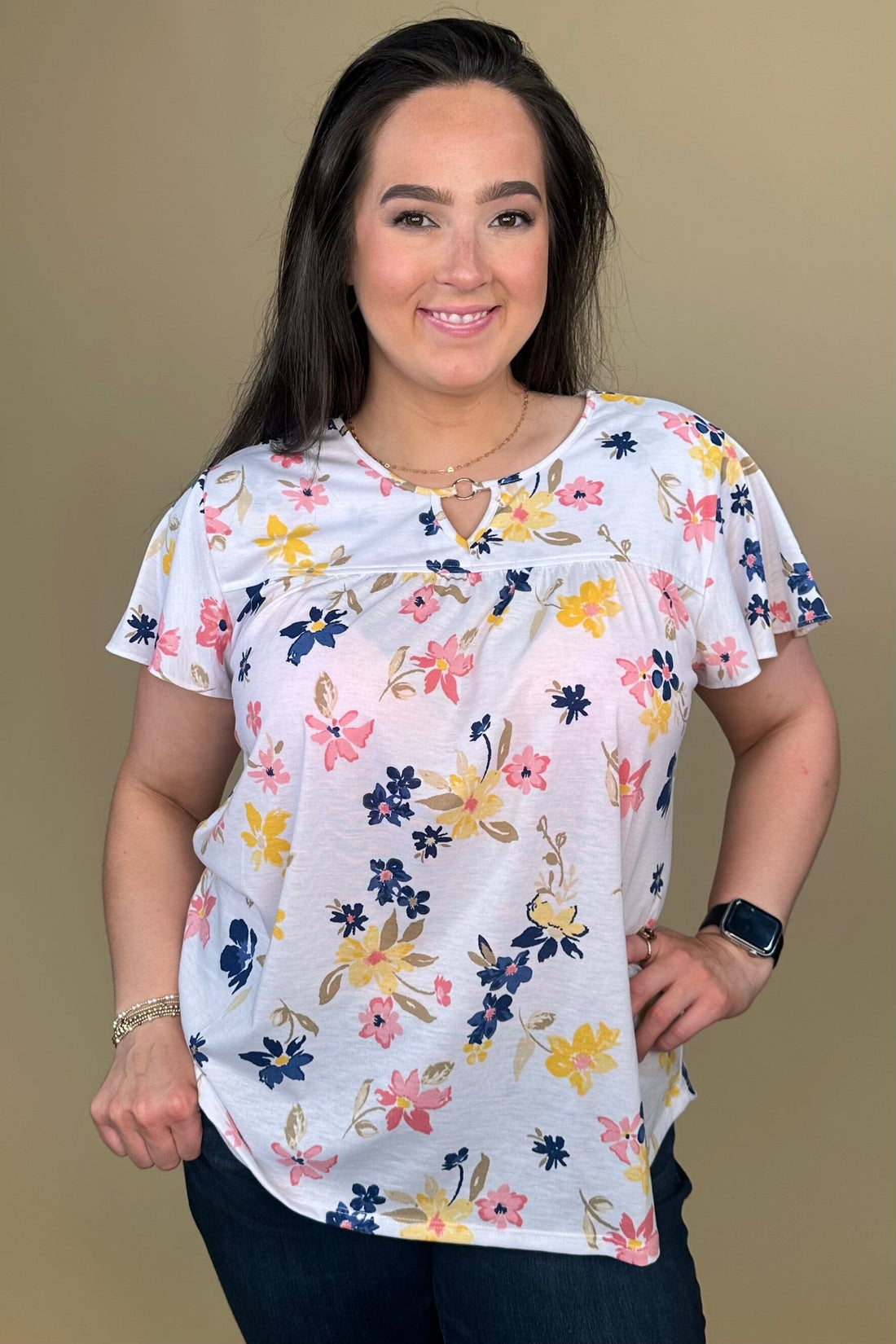 Ruffle Sleeve w/Scoop Neck and Keyhole MISSY BASIC KNIT SOUTHERN LADY