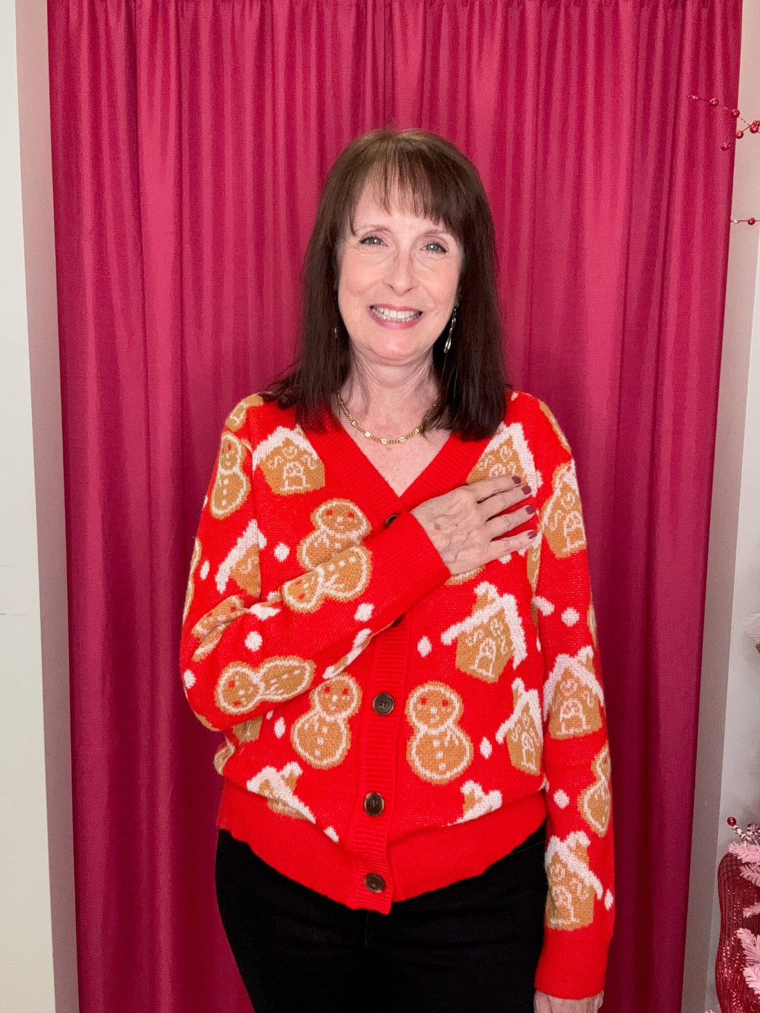 Gingerbread Print Cardigan OUTFIT COMPLETER DEAR SCARLETT