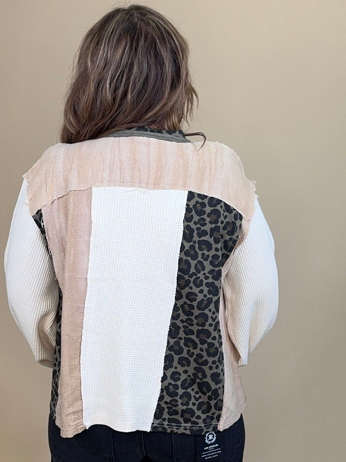 Thermal/Animal Print Contrast Top JRTOP CASUAL TOP:~~Unassigned~~ POL CLOTHING
