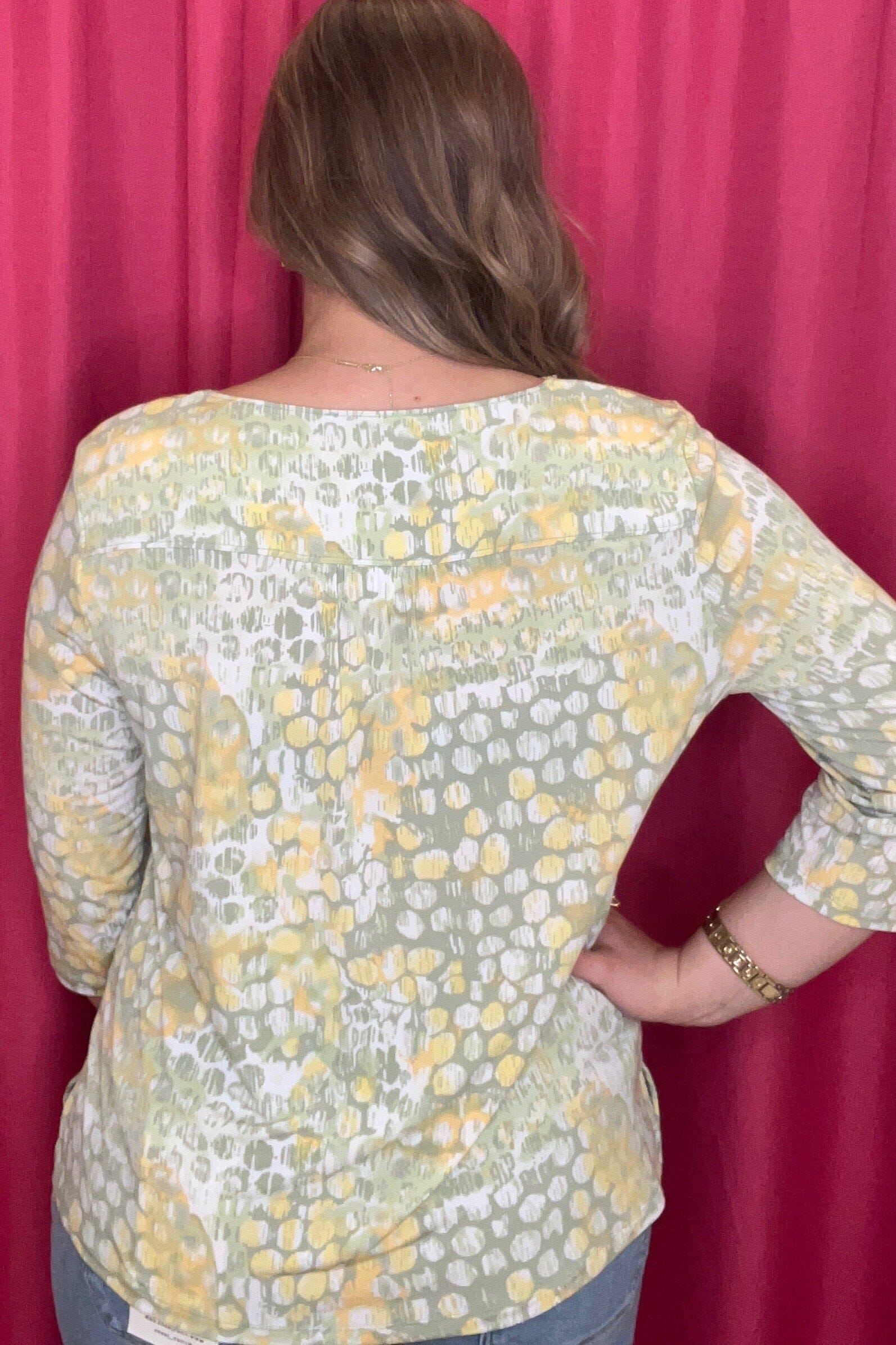 3/4 Sleeve Printed Top w/2 Rings @ Neck MISSY TOP SPECIAL SOUTHERN LADY