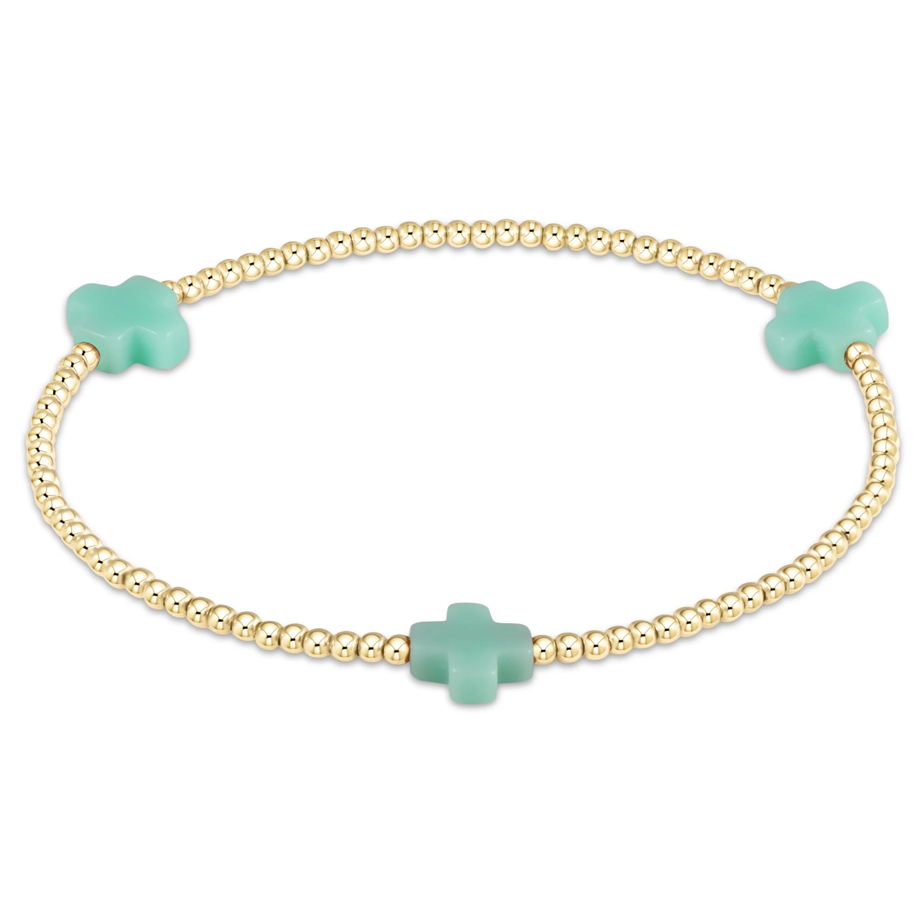Enewton Signature Cross Gold Pattern 2mm Bead Bracelet- Mint