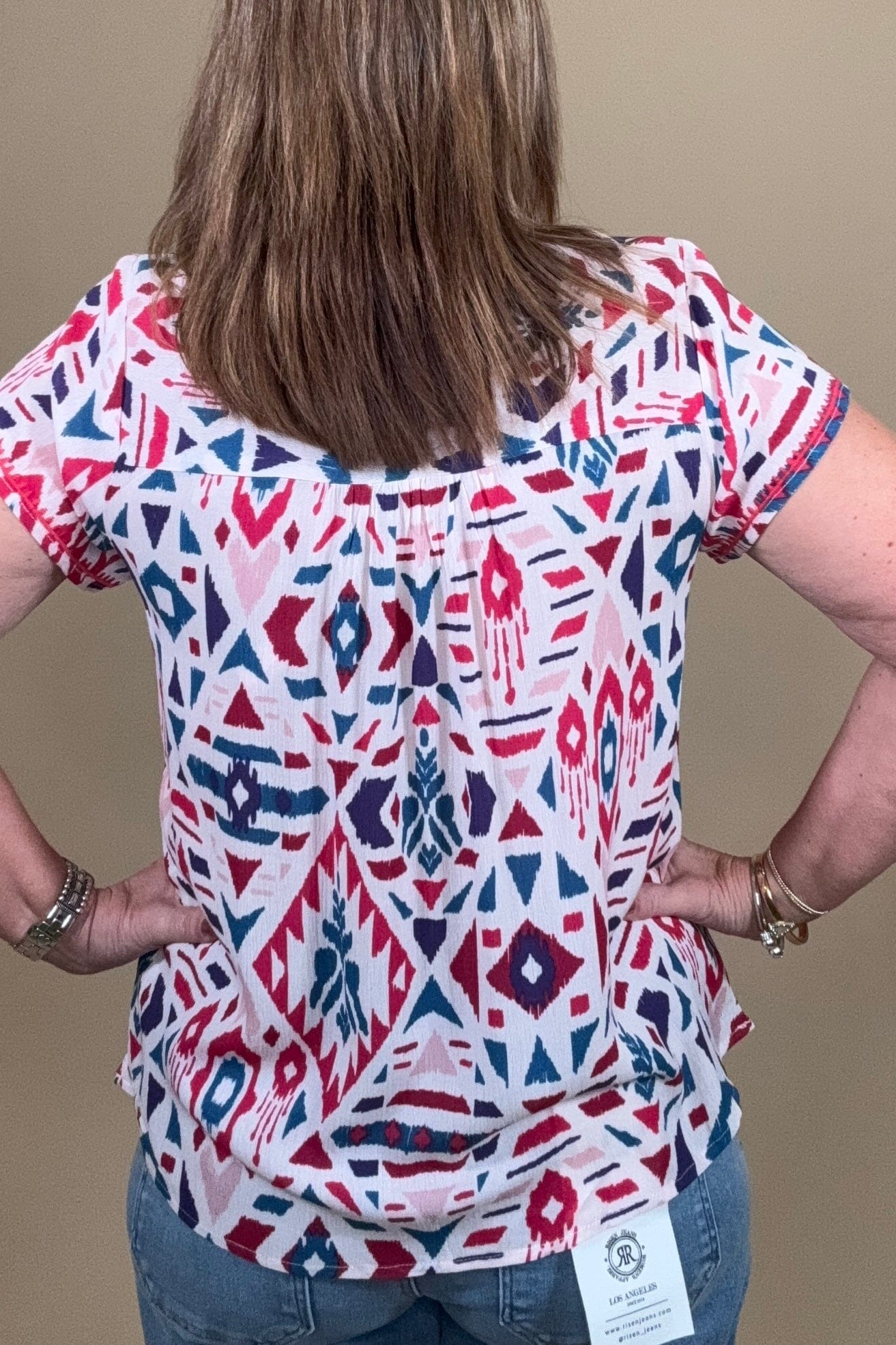 Short Sleeve Embroidery Multi Print Blouse JR TOP DRESSY WHOLESALE FASHION TRENDS