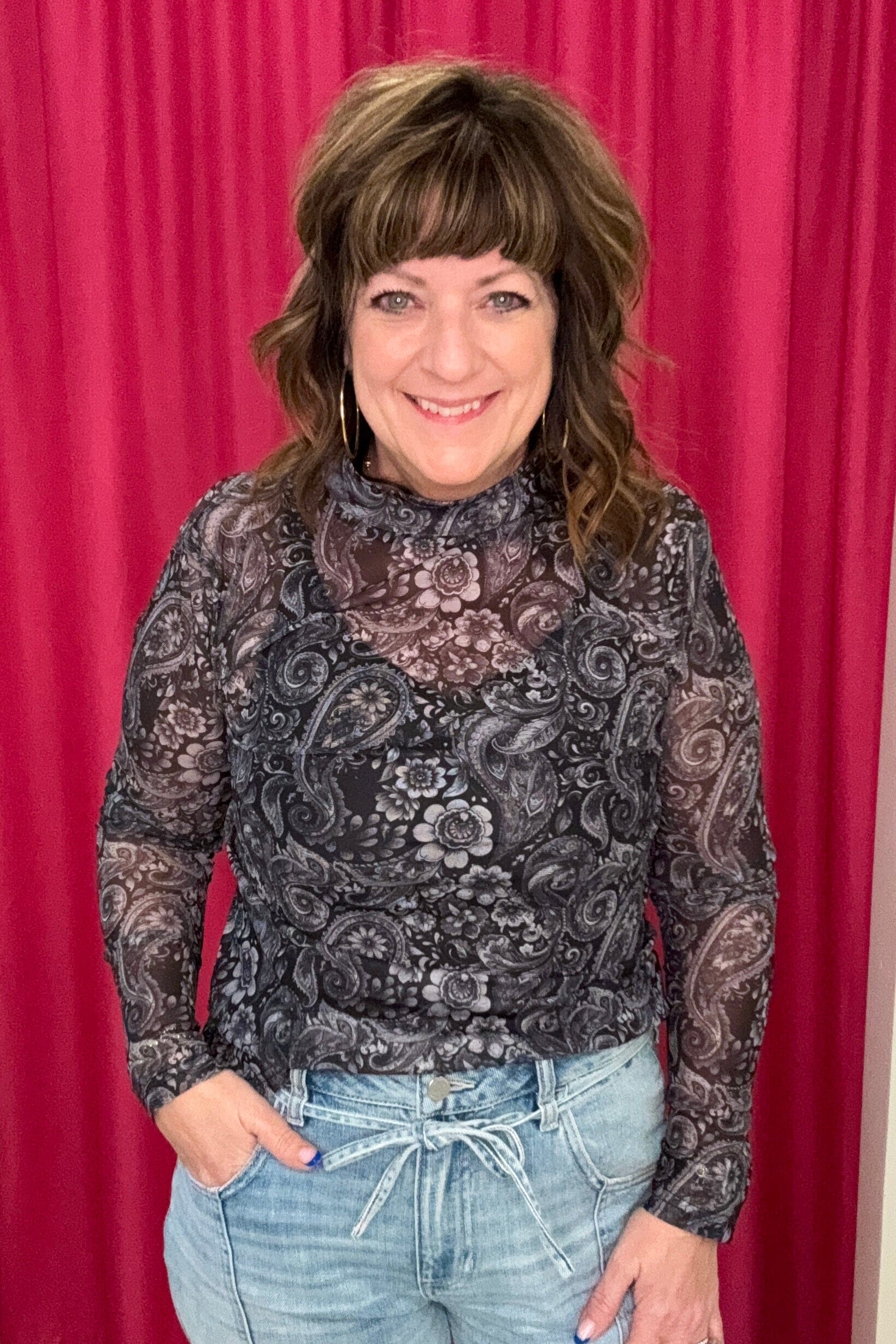 Wanted In Paisley Mesh Top MISSY BASIC KNIT STERLINGKREEK