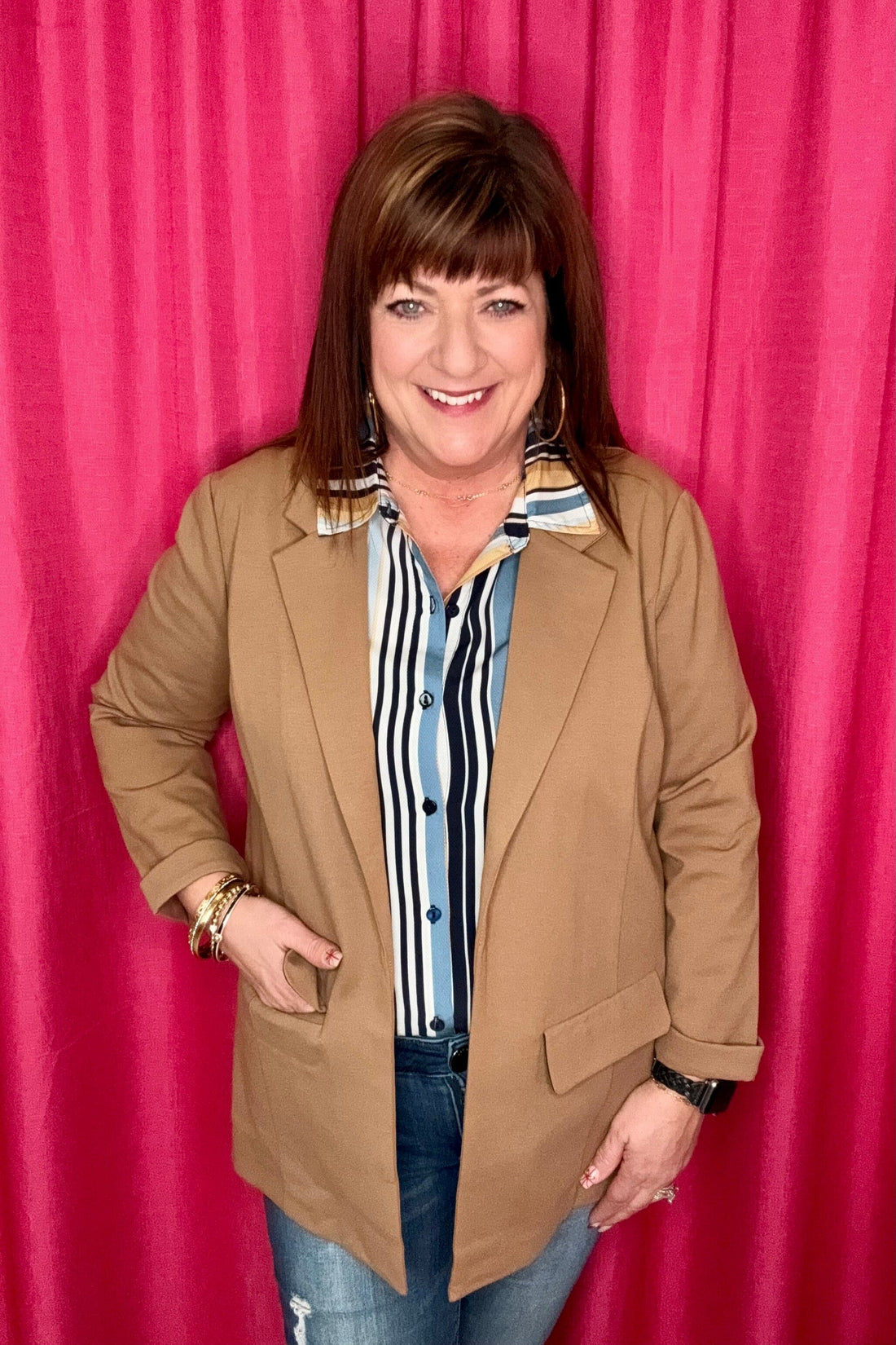 Long Sleeve Button Front Striped Top MISSY TOP SPECIAL LIVERPOOL