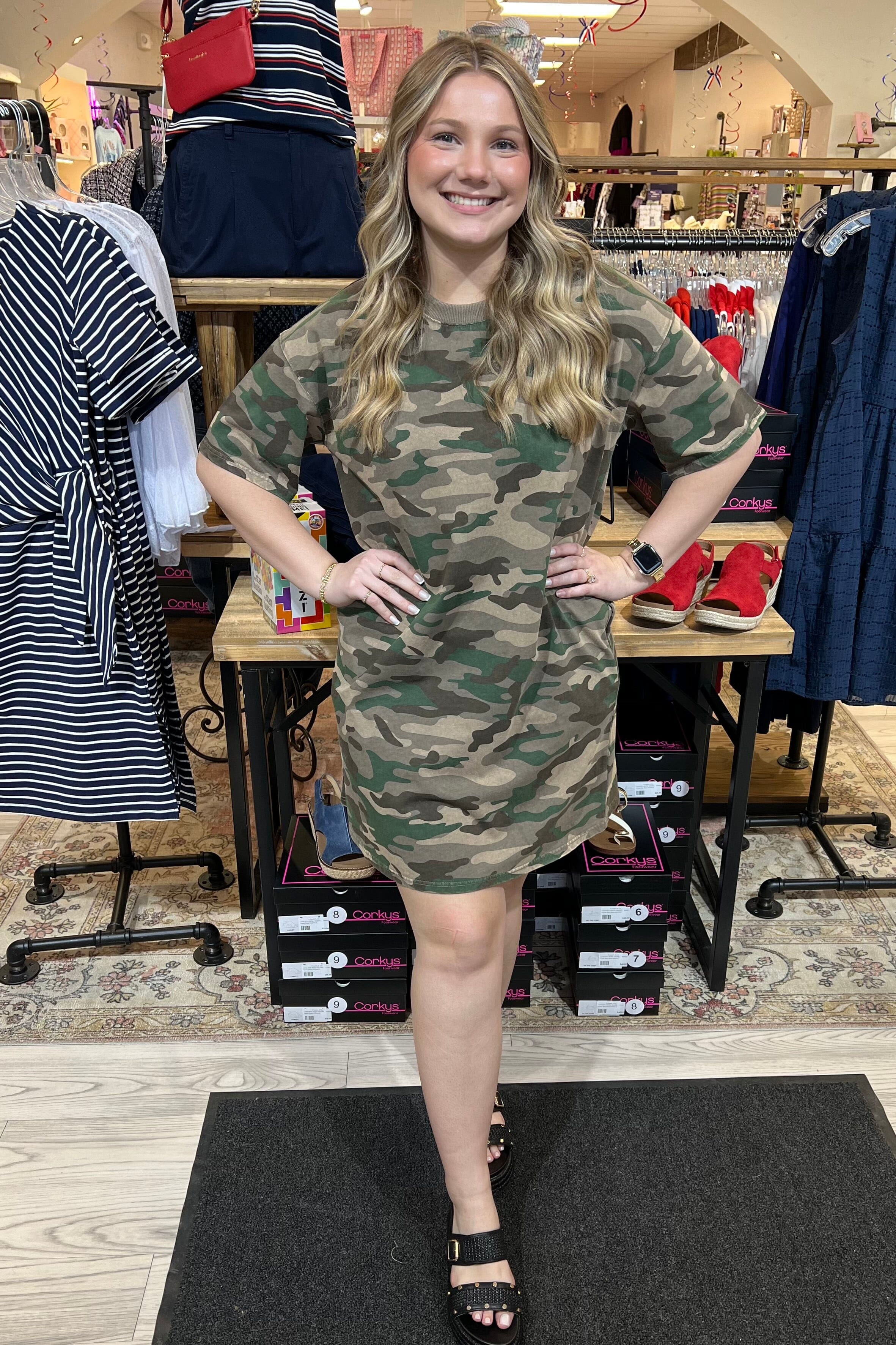 Short Sleeve Camoflage Dress DRESS EASEL