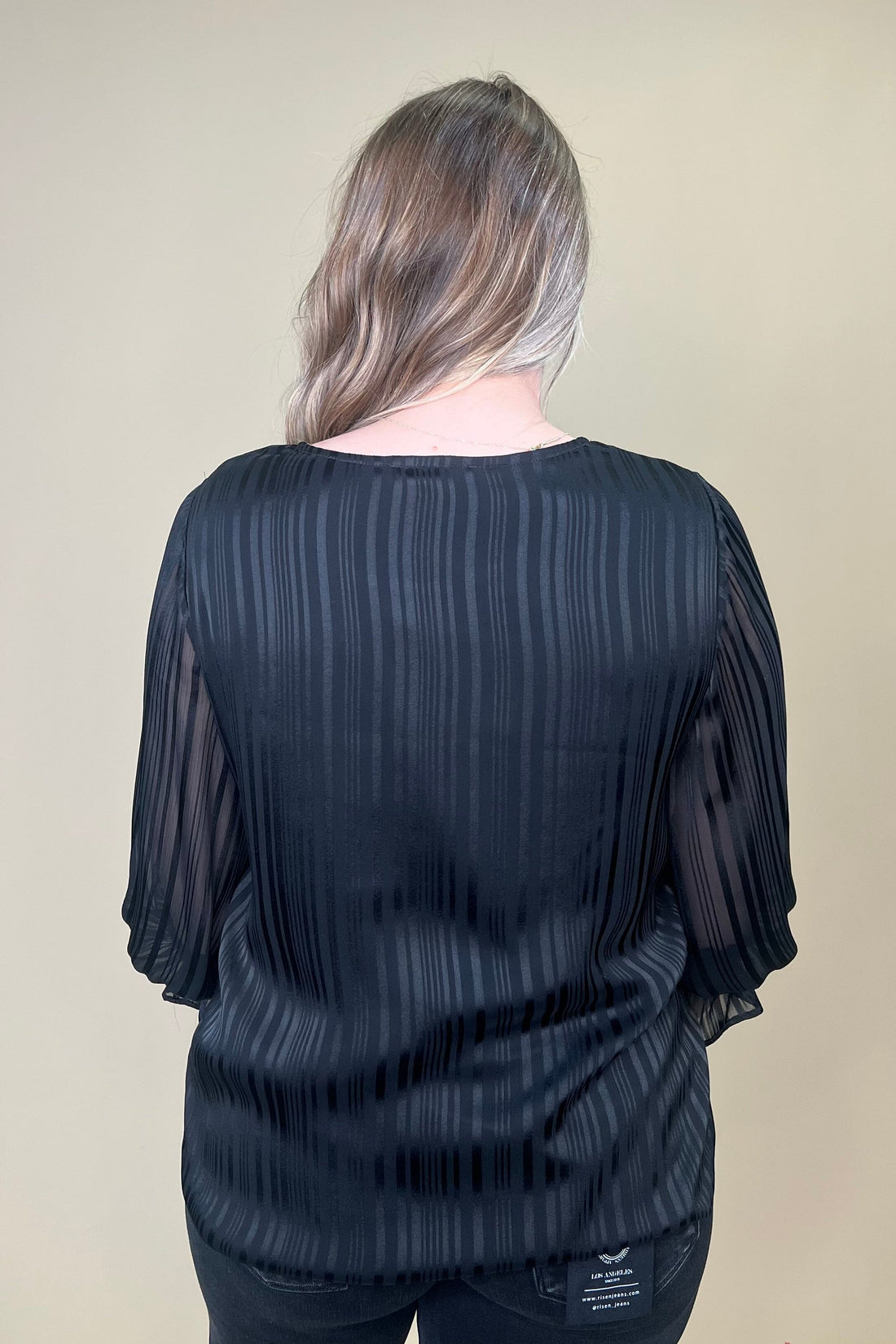 3/4 Sleeve Scoop Neck Lined Top w/Stripes MISSY TOP SPECIAL SOUTHERN LADY