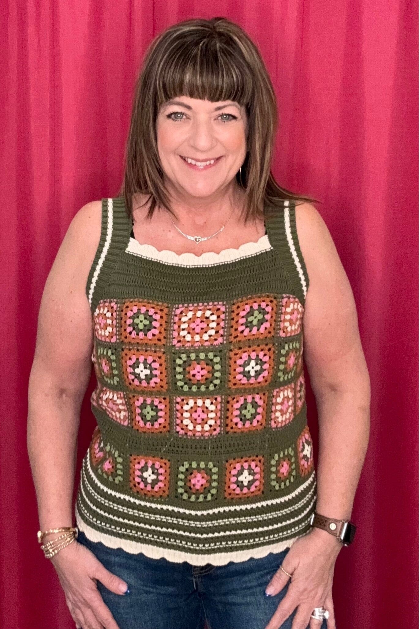 Wide Strap Crochet Detail Sweater Cami MISSY TOP SPECIAL TRIBAL