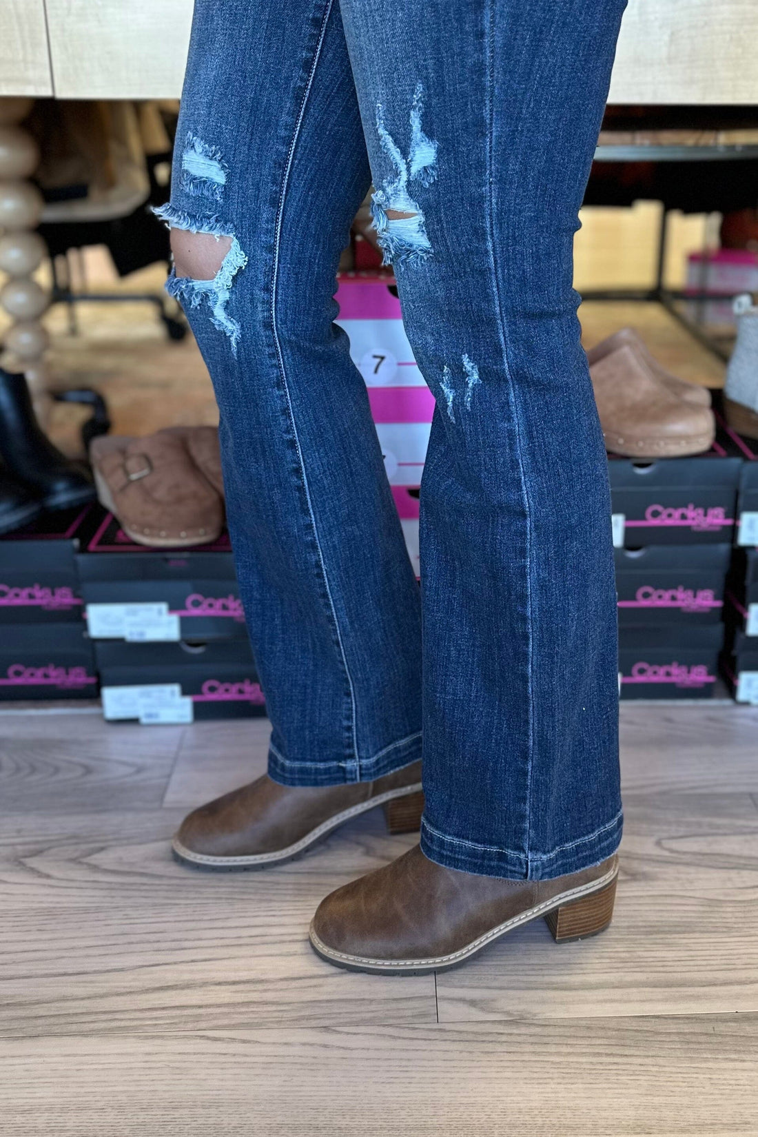 Mid Rise Hand Sand & Destroy Boot Cut JEANS JUDY BLUE