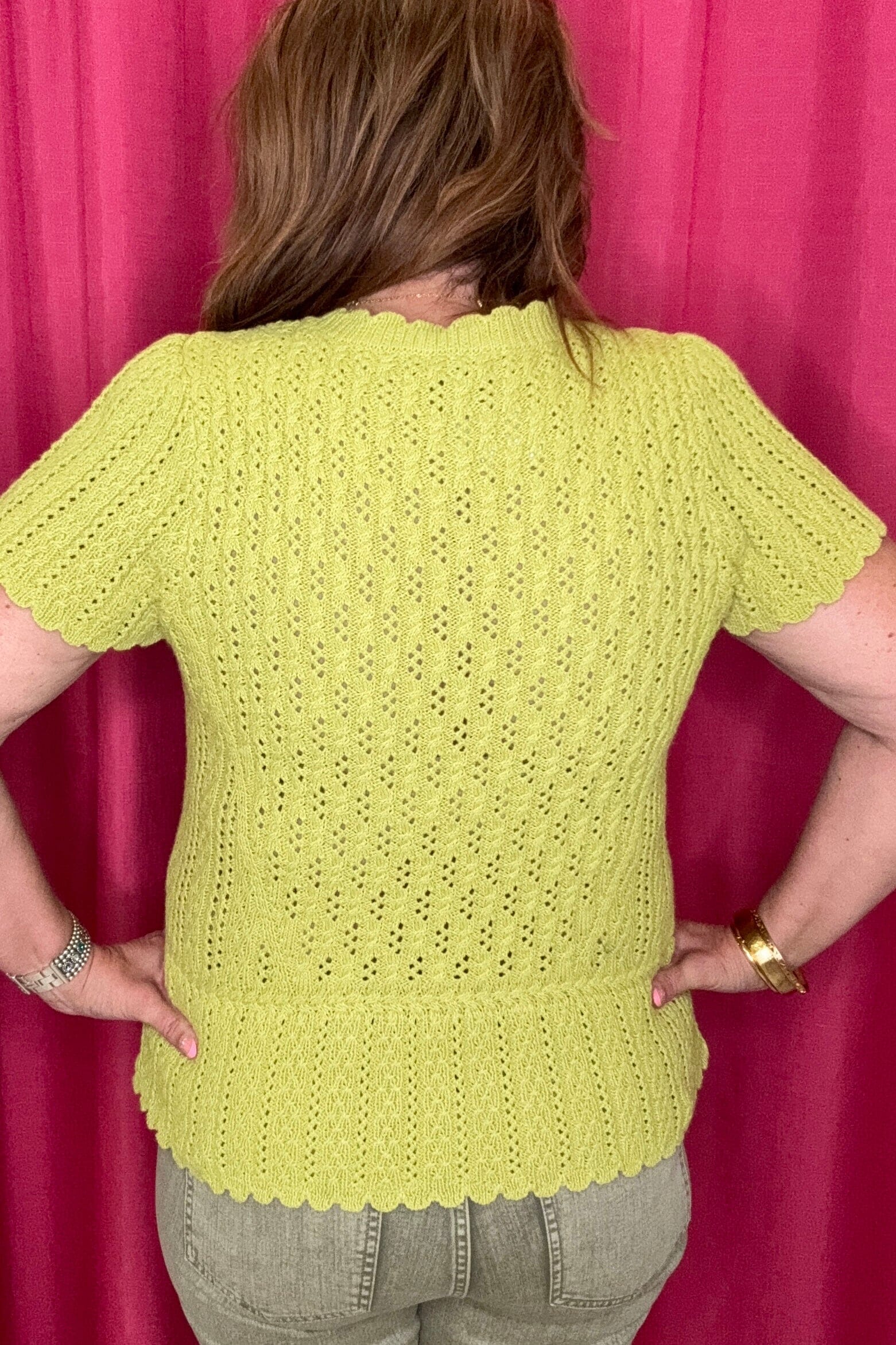 Short Sleeve Round Neck Crochet Sweater MISSY TOP SPECIAL DEMOCRACY