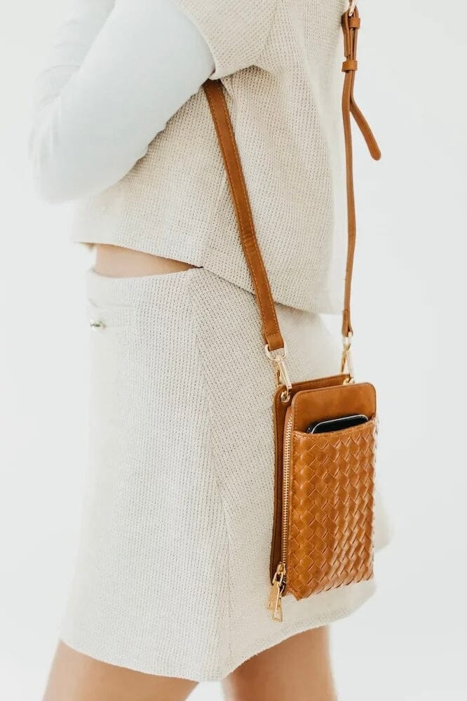 Woven Double Duty Phone Bag-Brown HANDBAGS PRETTY SIMPLE