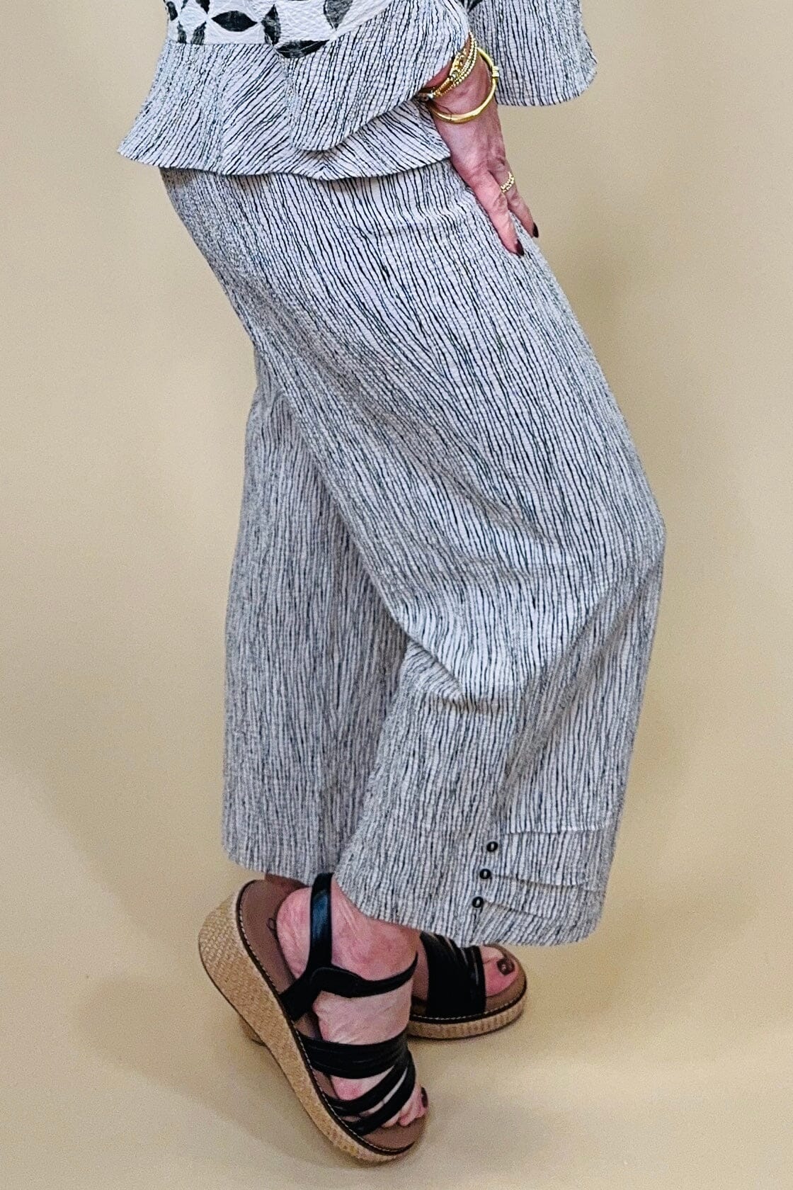 Crinkle Crepe Stripe Pleat Button Capri BOTTOMS HABITAT