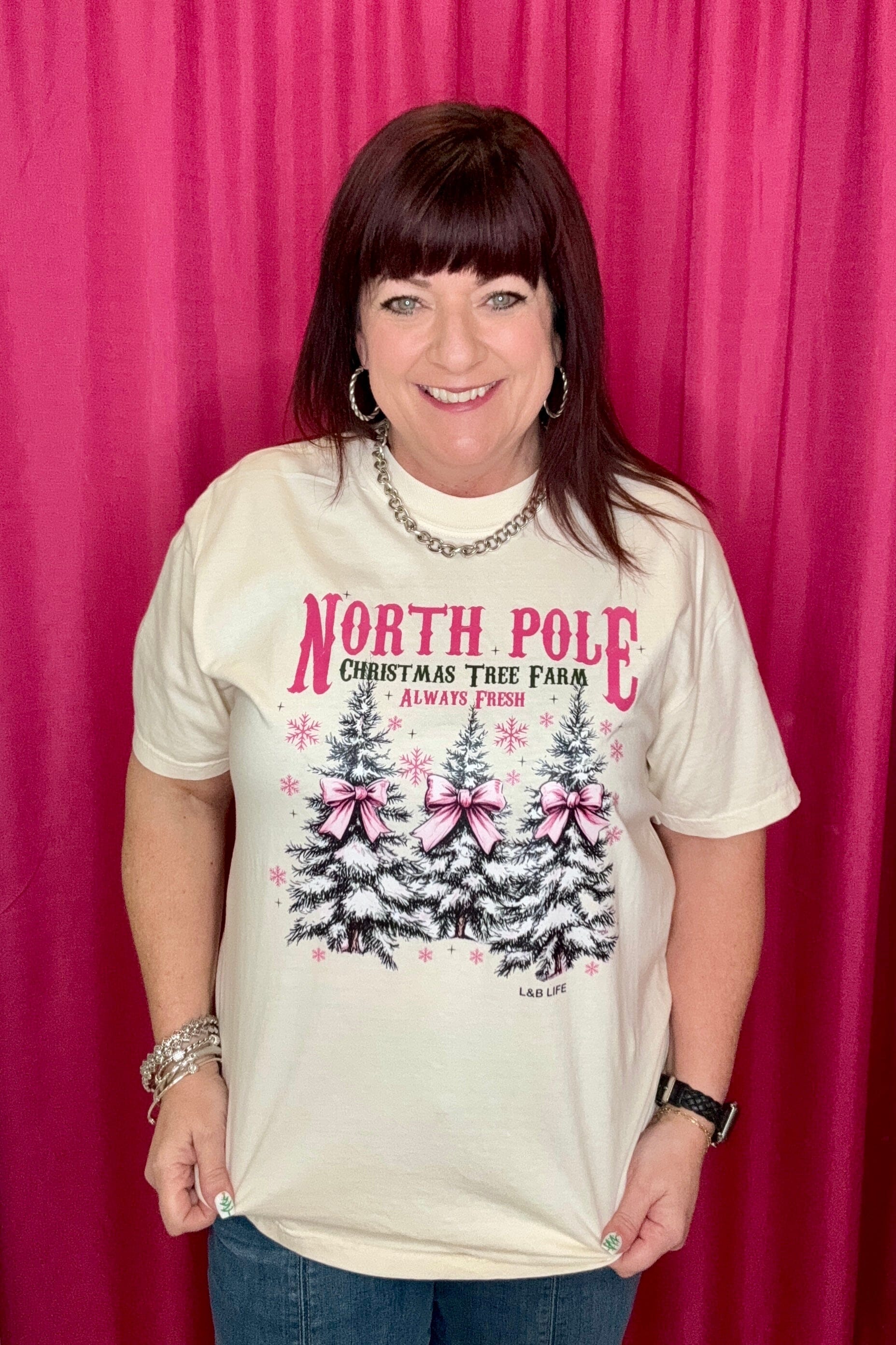 North Pole Christmas Tree Farm T-Shirt MISSY BASIC KNIT L&B