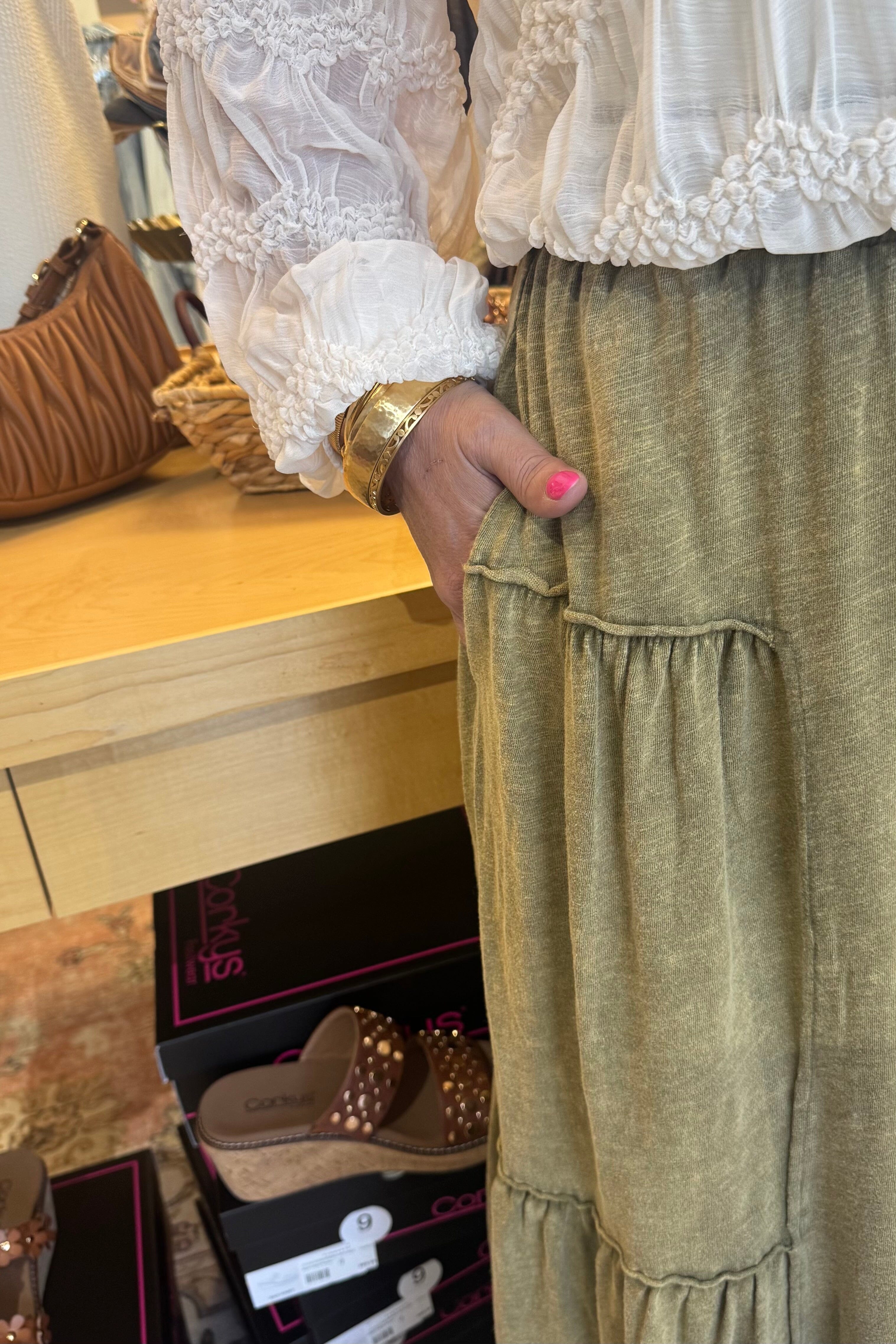 Mineral Wash Tiered Wide Leg Pant BOTTOMS BLUEVELVET