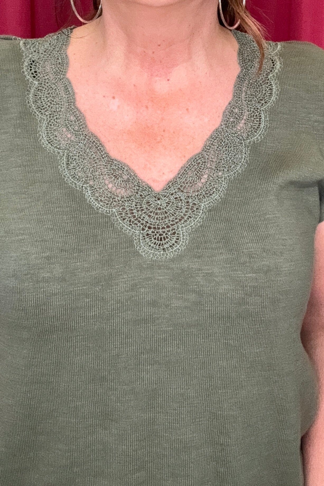 Short Split Sleeve Embroidered Lace V-Neck Sweater MISSY TOP SPECIAL DEMOCRACY