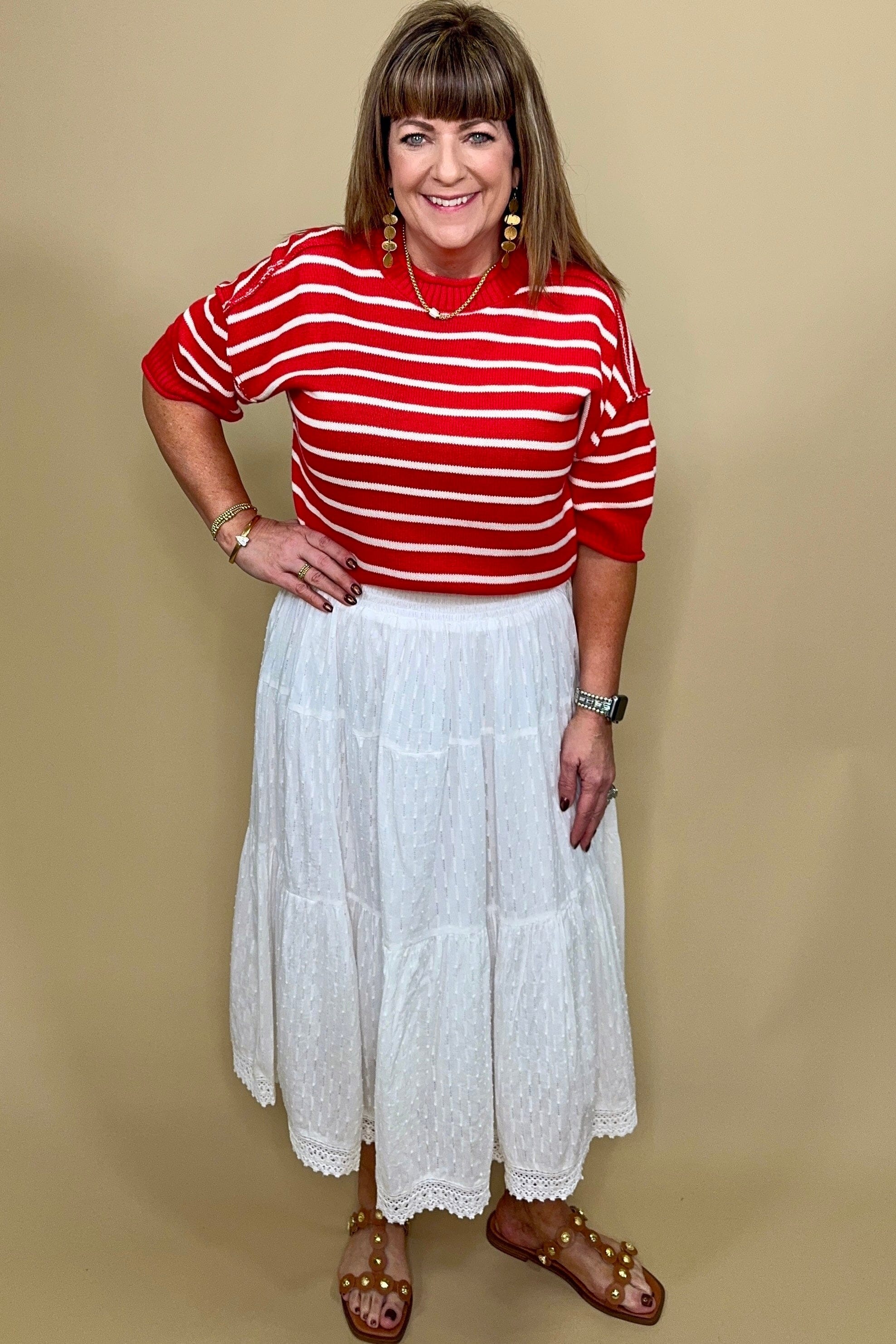 Swiss Dot Pull On Skirt w/Lace Hem BOTTOMS KEREN HART