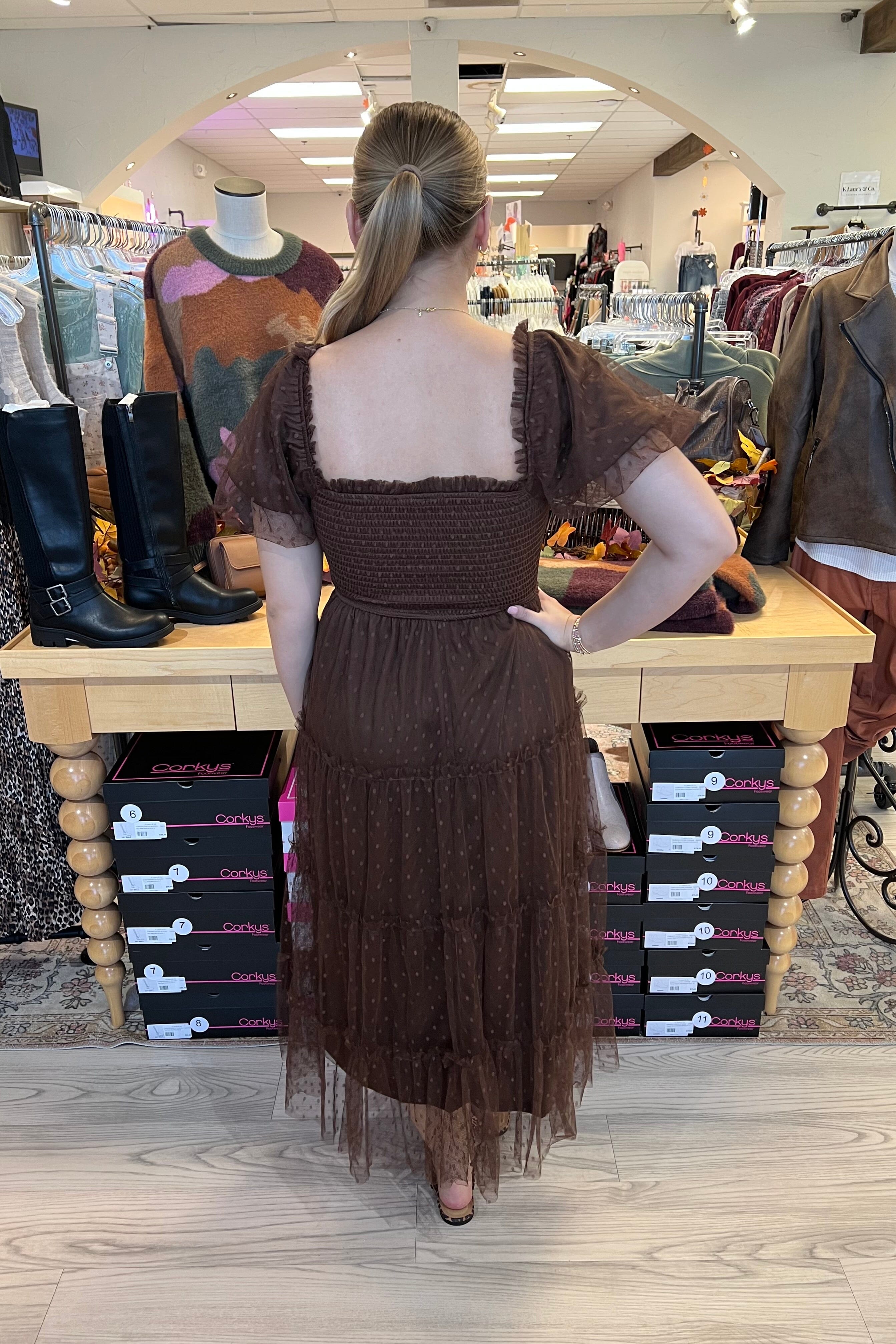 Soft Dot Smocked Layered Maxi Dress DRESS BLUPEPPER