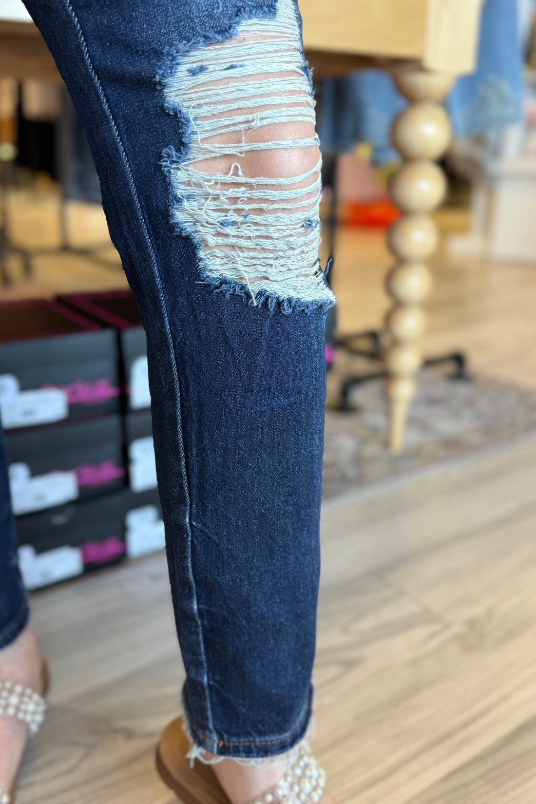 High Rise Rigid Front Stretch Back Distressed Straight Leg Jeans JEANS JUDY BLUE