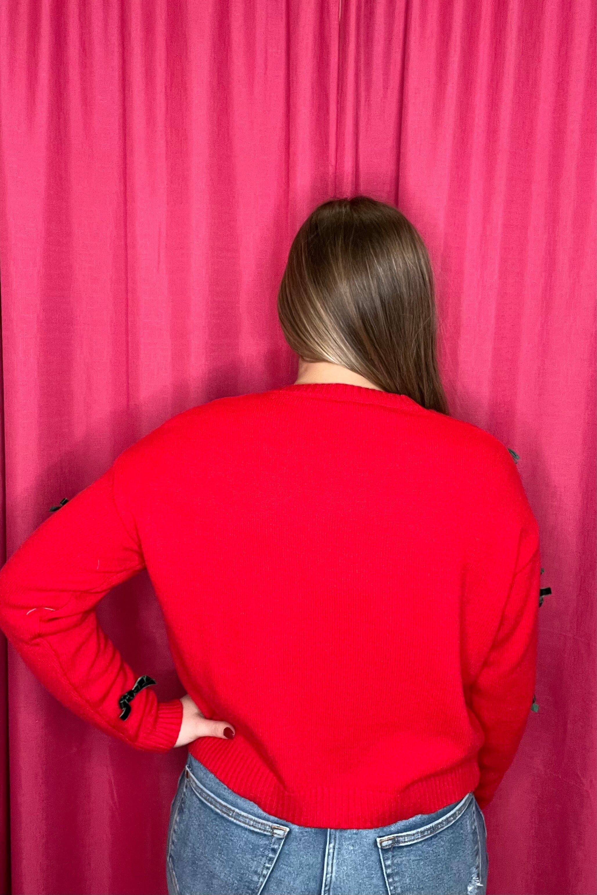 Ribbon Bow Applique Sweater Top JRTOP CASUAL TOP SO ME