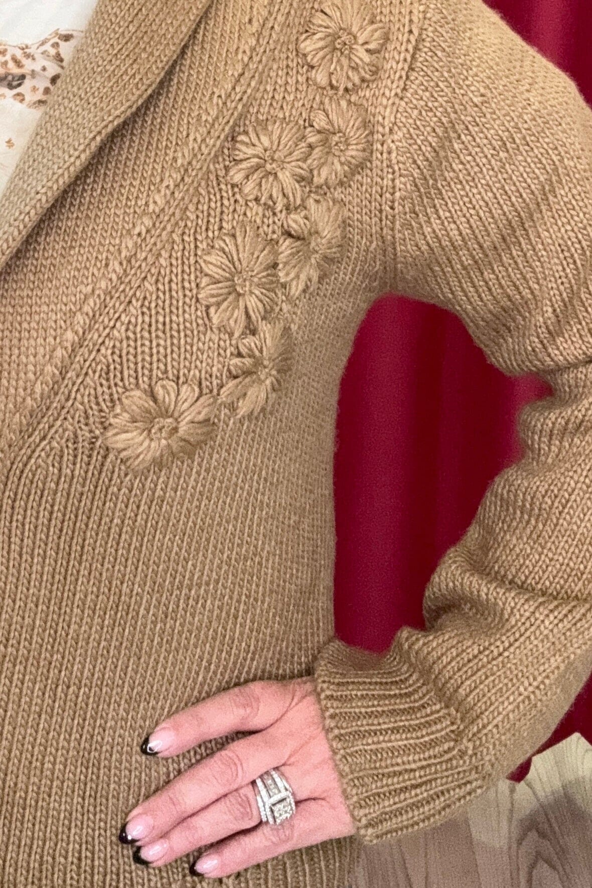 Long Sleeve Shawl Collar Button Down Cardigan w/Floral Embroidery OUTFIT COMPLETER DEMOCRACY