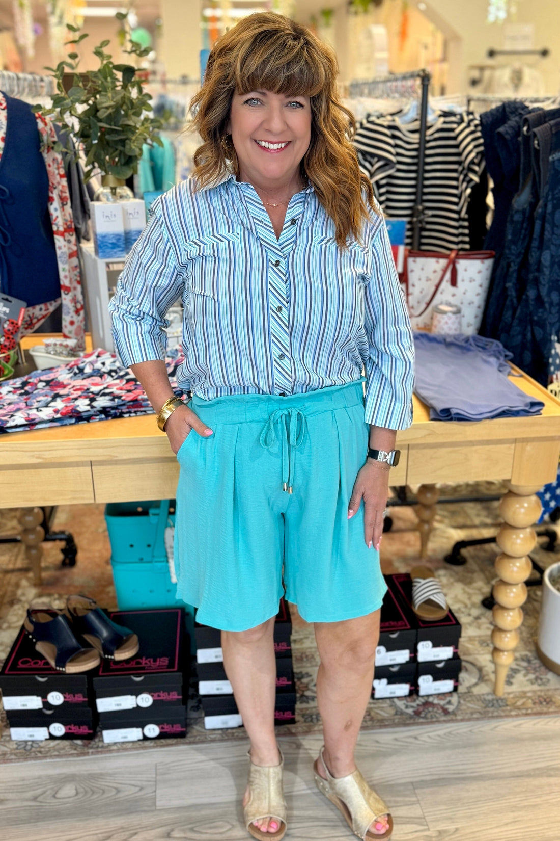 Striped 3/4 Sleeve Button Down MISSY TOP SPECIAL SOUTHERN LADY