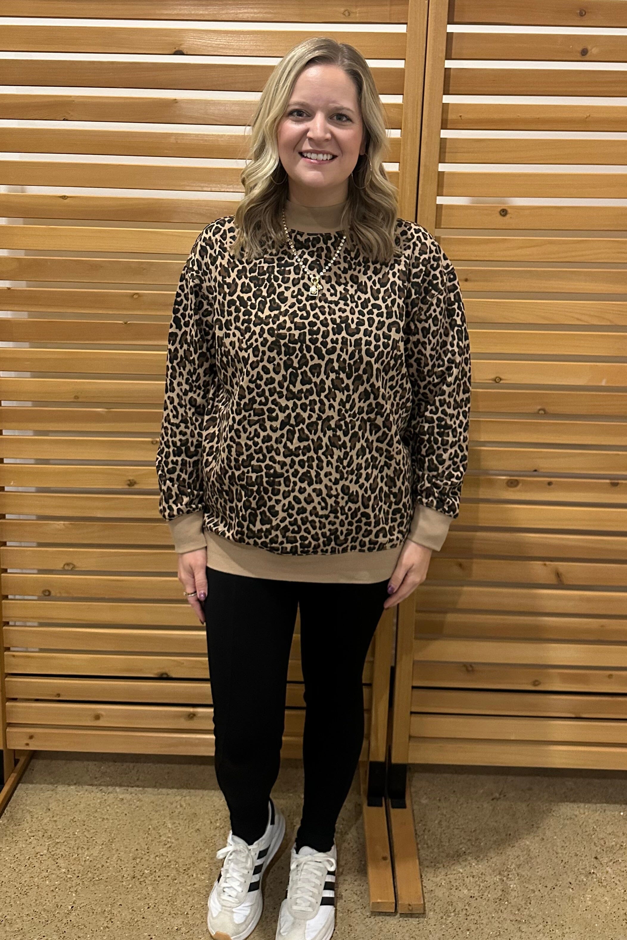 Long Sleeve Leopard Printed Mock Neck JRTOP CASUAL TOP SOUTHERN GRACE