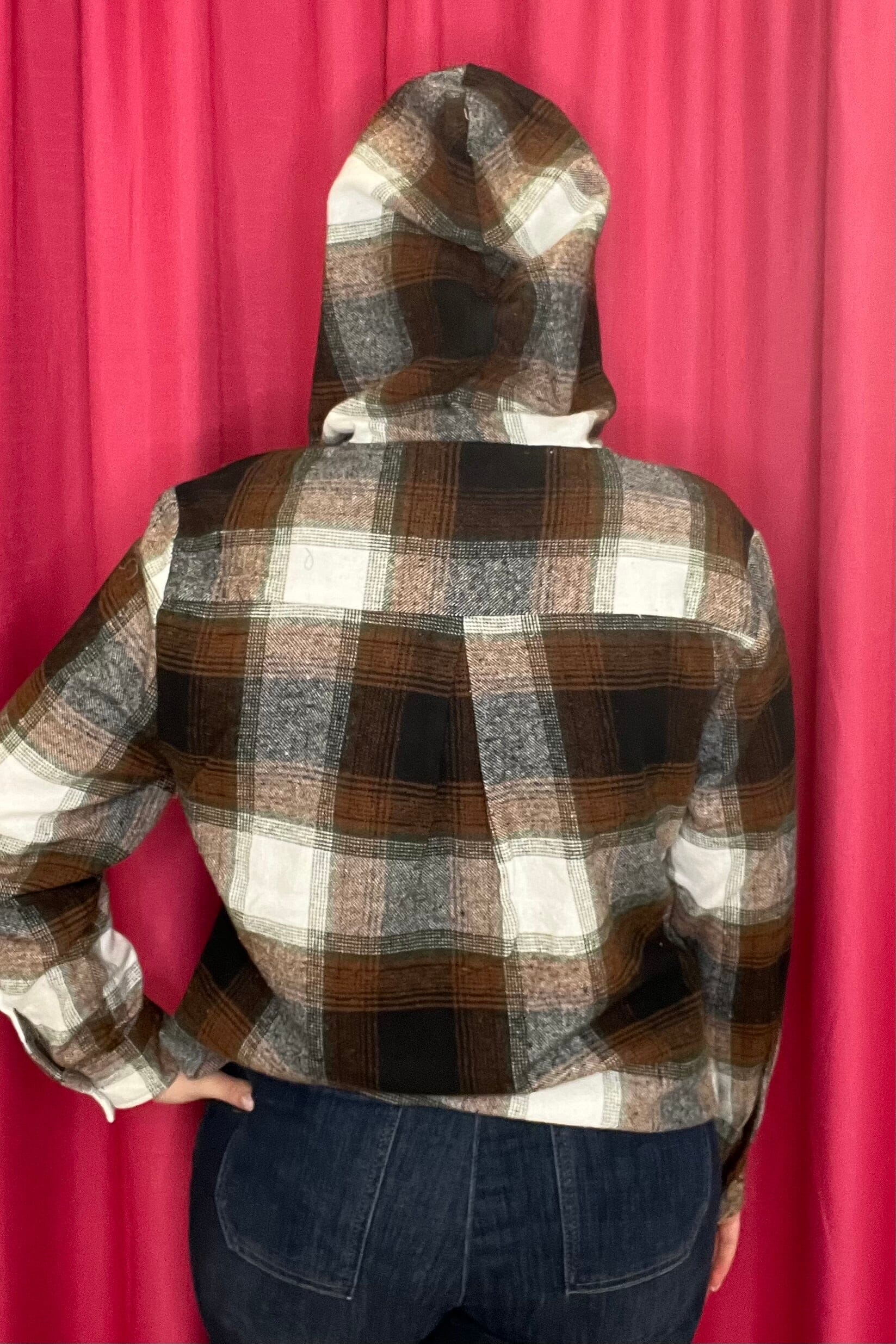 Long Sleeve Flannel Button Down w/Hood OUTFIT COMPLETER KEREN HART