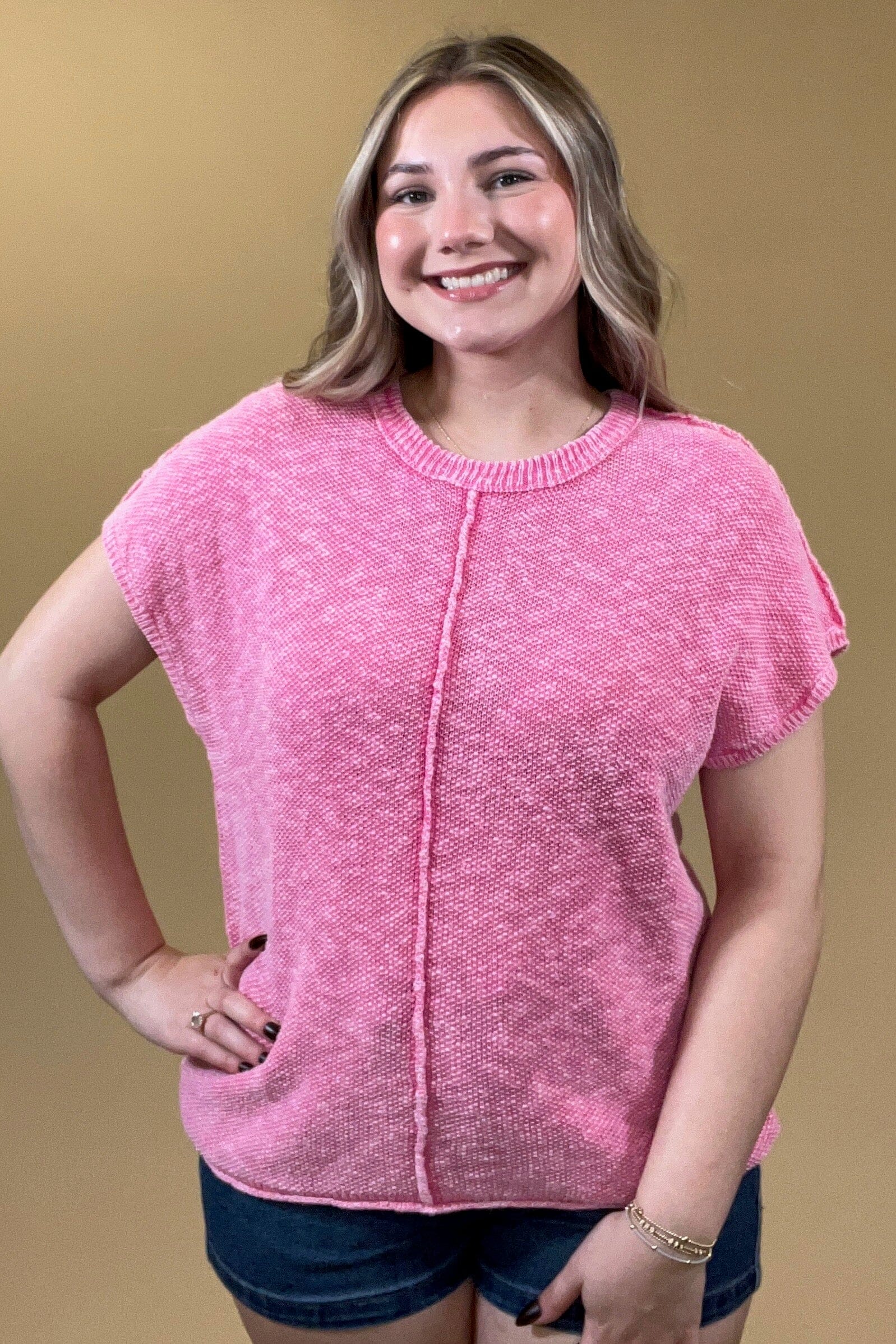 Sleeveless Boxy Scoop Neck Sweater w/Center Seam JRTOP CASUAL TOP VERYJ