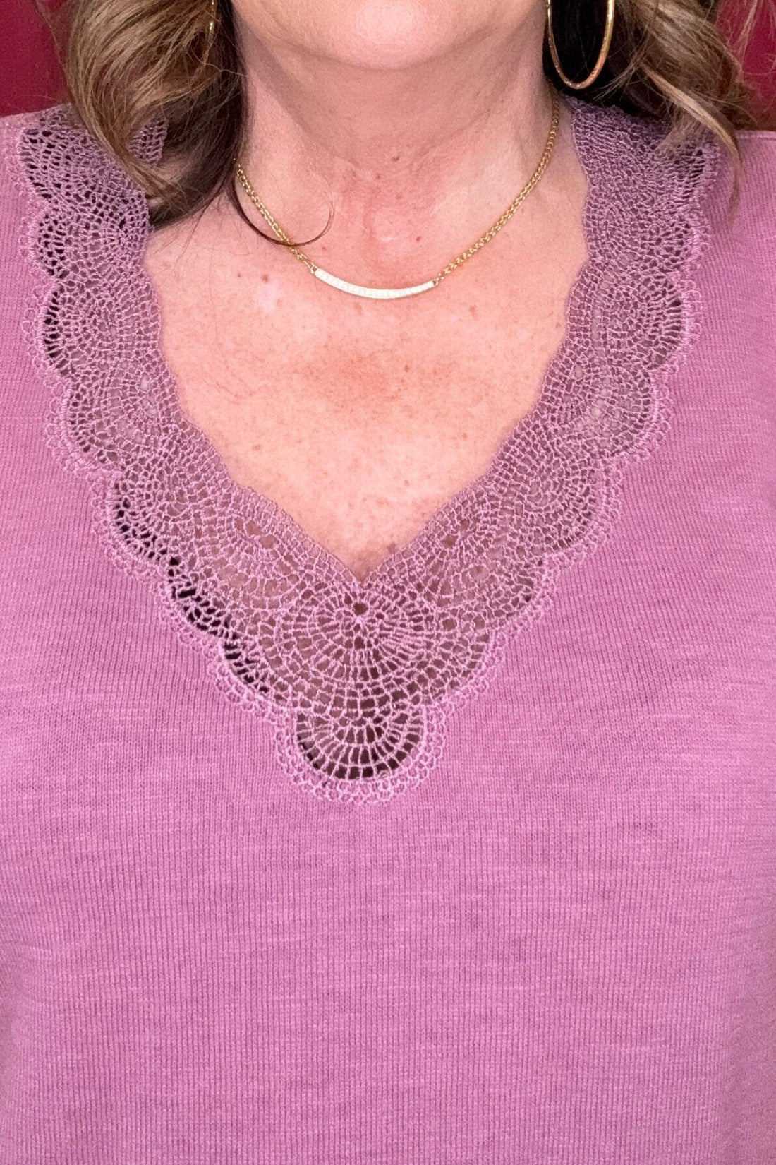 Short Split Sleeve Embroidered Lace V-Neck Sweater MISSY TOP SPECIAL DEMOCRACY