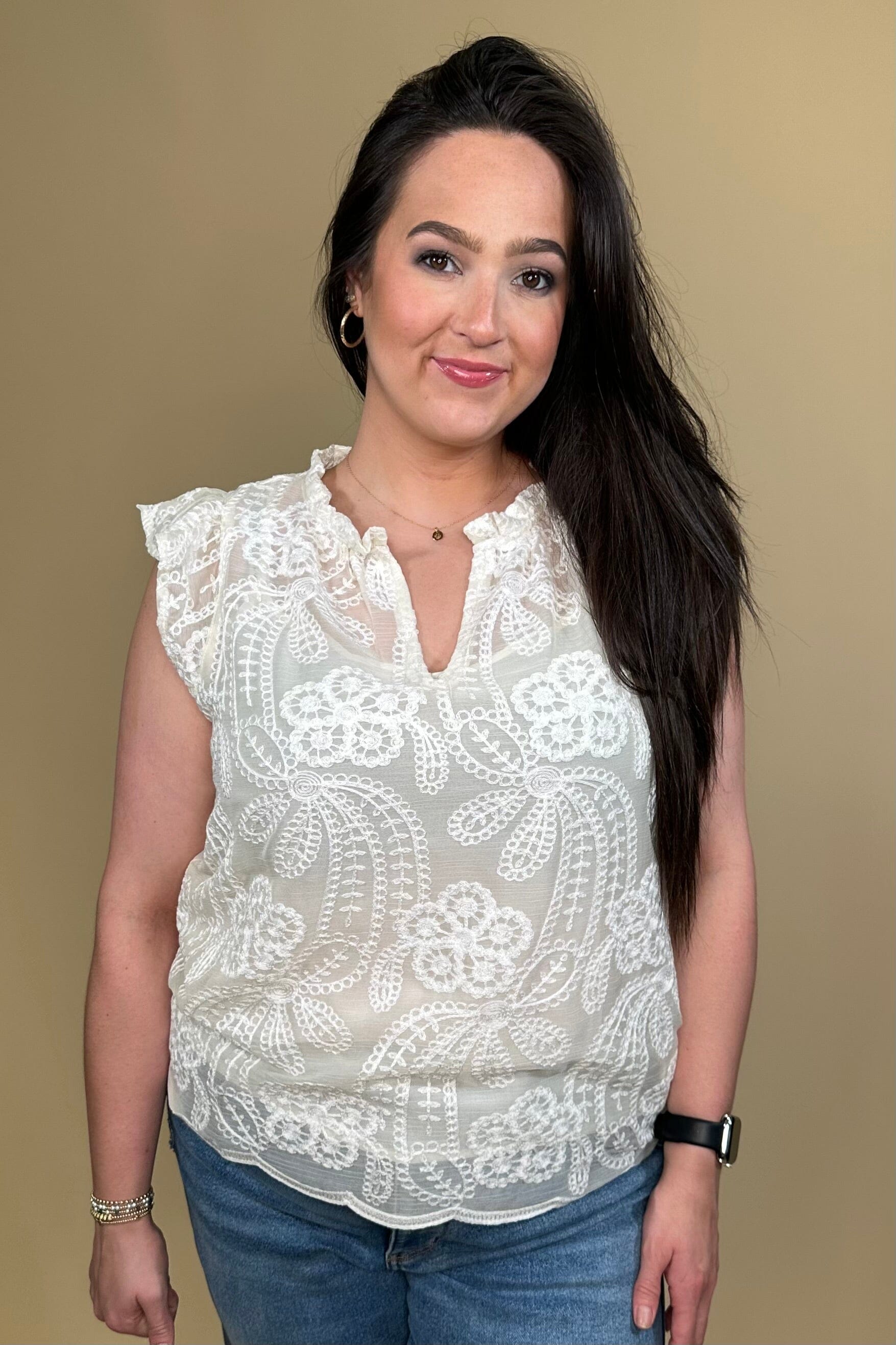 Embroidered Tank w/Ruffle Sleeves MISSY TOP SPECIAL ZAC & RACHEL