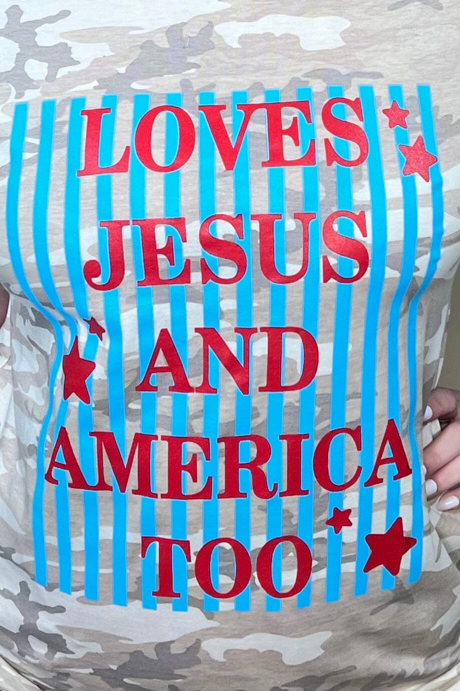 Loves Jesus & America Too Camo Tee MISSY BASIC KNIT P&PD
