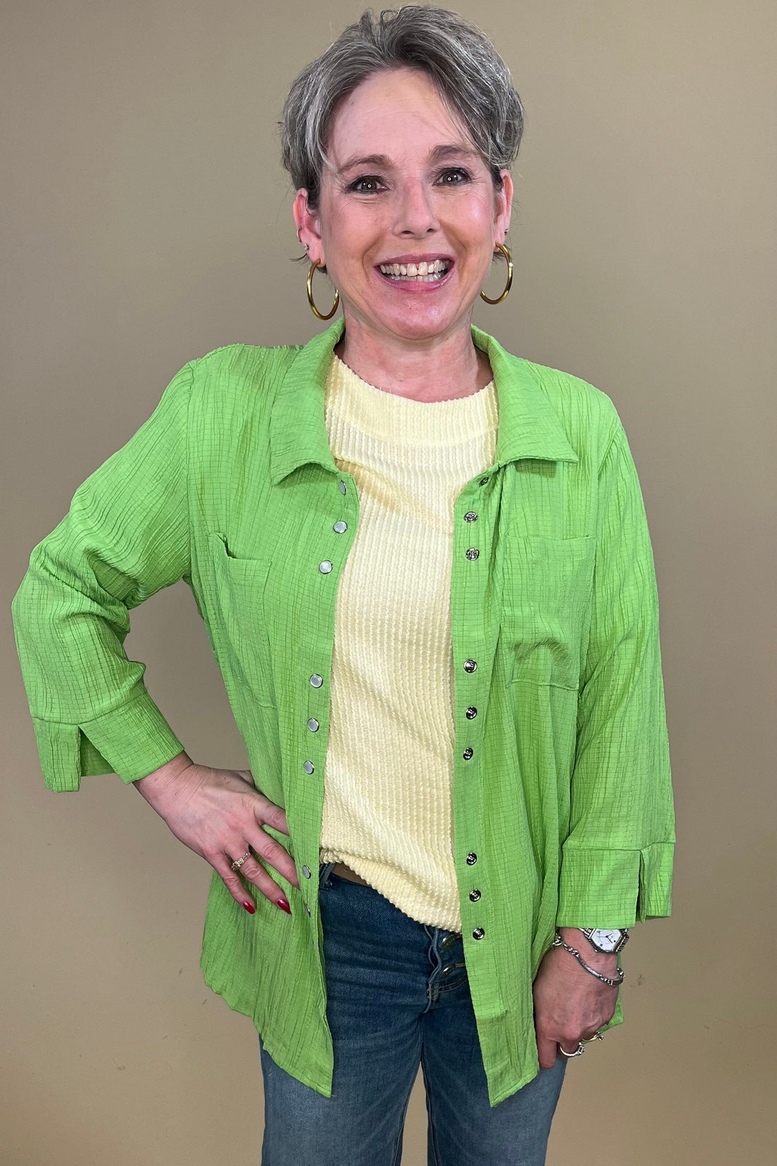 3/4 Sleeve Pearl Button Down w/Collar MISSY TOP SPECIAL CREATION