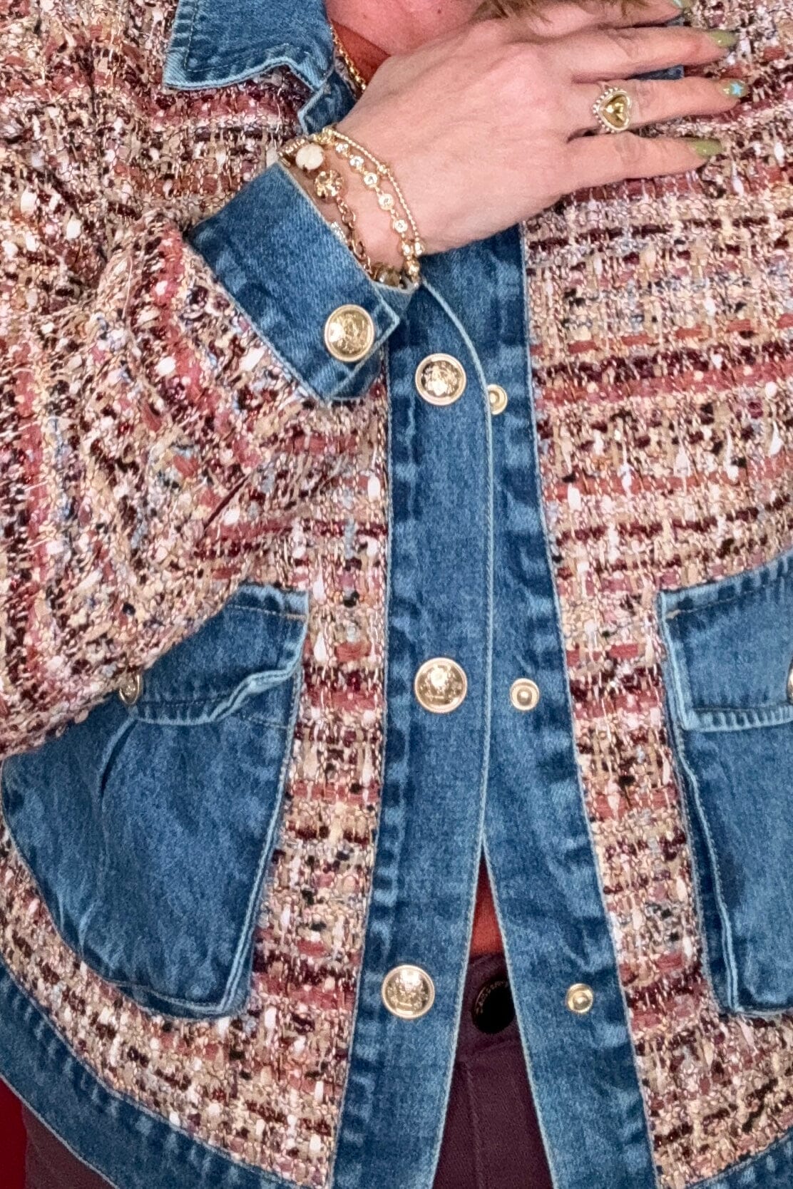 Mix Media Plaid Jacket w/Denim Inserts OUTFIT COMPLETER TRIBAL