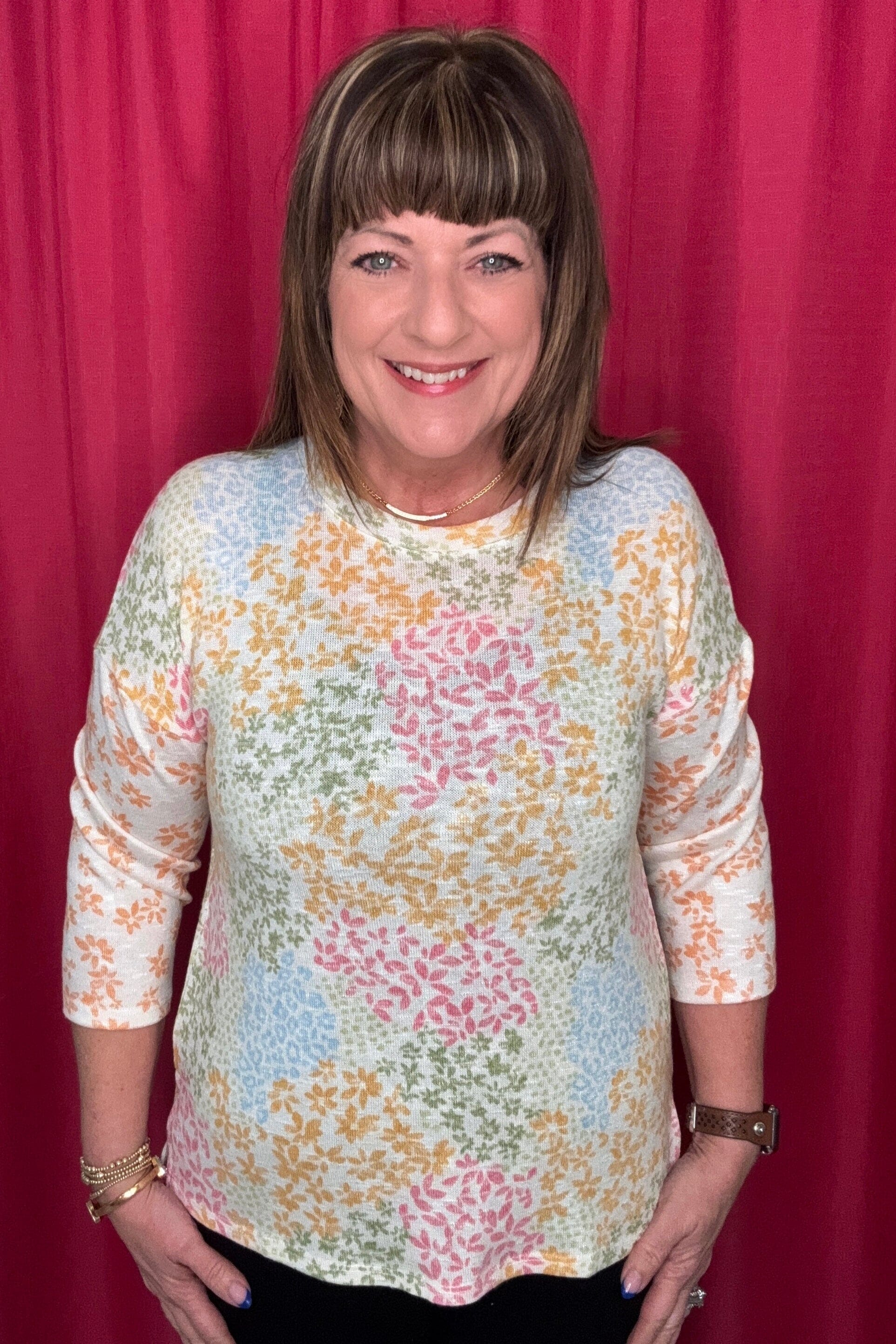 3/4 Sleeve Crew Neck Top MISSY TOP SPECIAL TRIBAL DAFFODIL XS